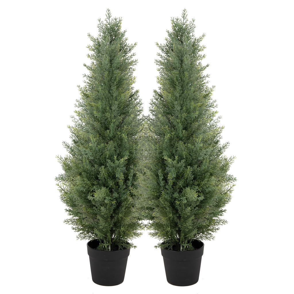 RosyHaven 2pcs 3/4/5ft UV Resistant Artificial Topiary Trees Outdoor, Faux Cedar Tree with Full & Realistic Leaves for Front Door Proch Patio Deck Room Decor