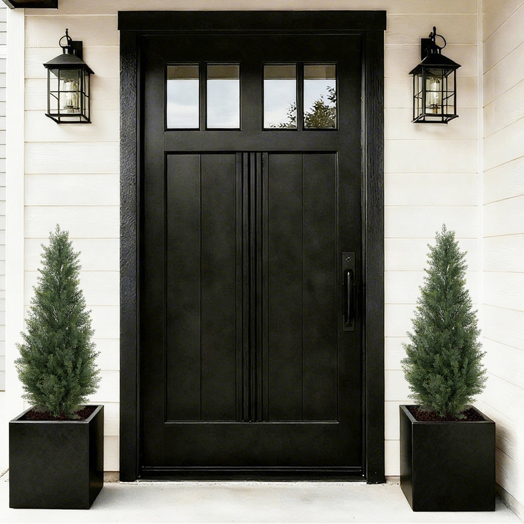 RosyHaven 2pcs 3/4/5ft UV Resistant Artificial Topiary Trees Outdoor, Faux Cedar Tree with Full & Realistic Leaves for Front Door Proch Patio Deck Room Decor
