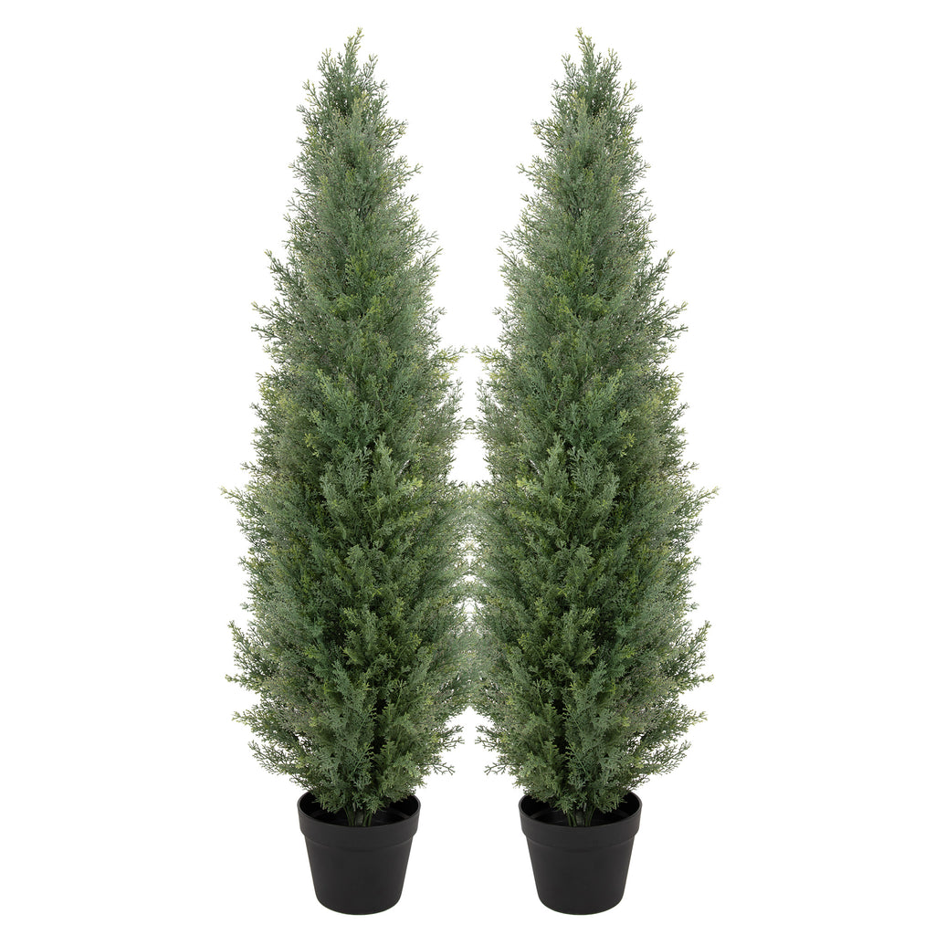 RosyHaven 2pcs 3/4/5ft UV Resistant Artificial Topiary Trees Outdoor, Faux Cedar Tree with Full & Realistic Leaves for Front Door Proch Patio Deck Room Decor
