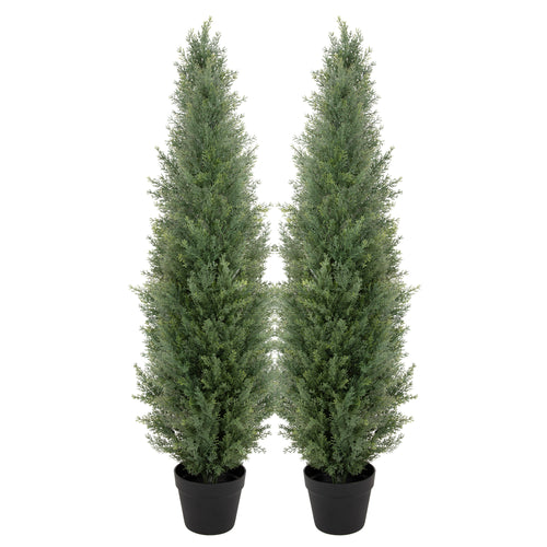 RosyHaven 2pcs 3/4/5ft UV Resistant Artificial Topiary Trees Outdoor, Faux Cedar Tree with Full & Realistic Leaves for Front Door Proch Patio Deck Room Decor