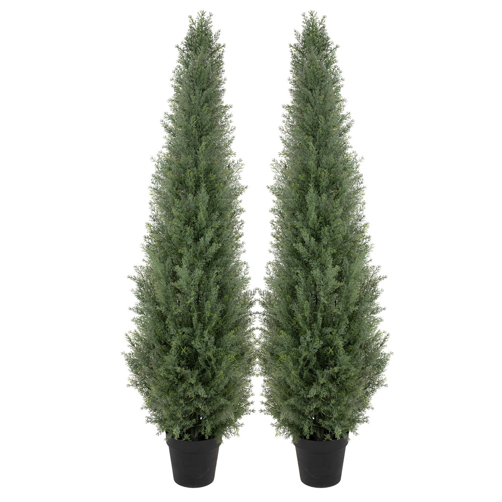 RosyHaven 2pcs 3/4/5ft UV Resistant Artificial Topiary Trees Outdoor, Faux Cedar Tree with Full & Realistic Leaves for Front Door Proch Patio Deck Room Decor