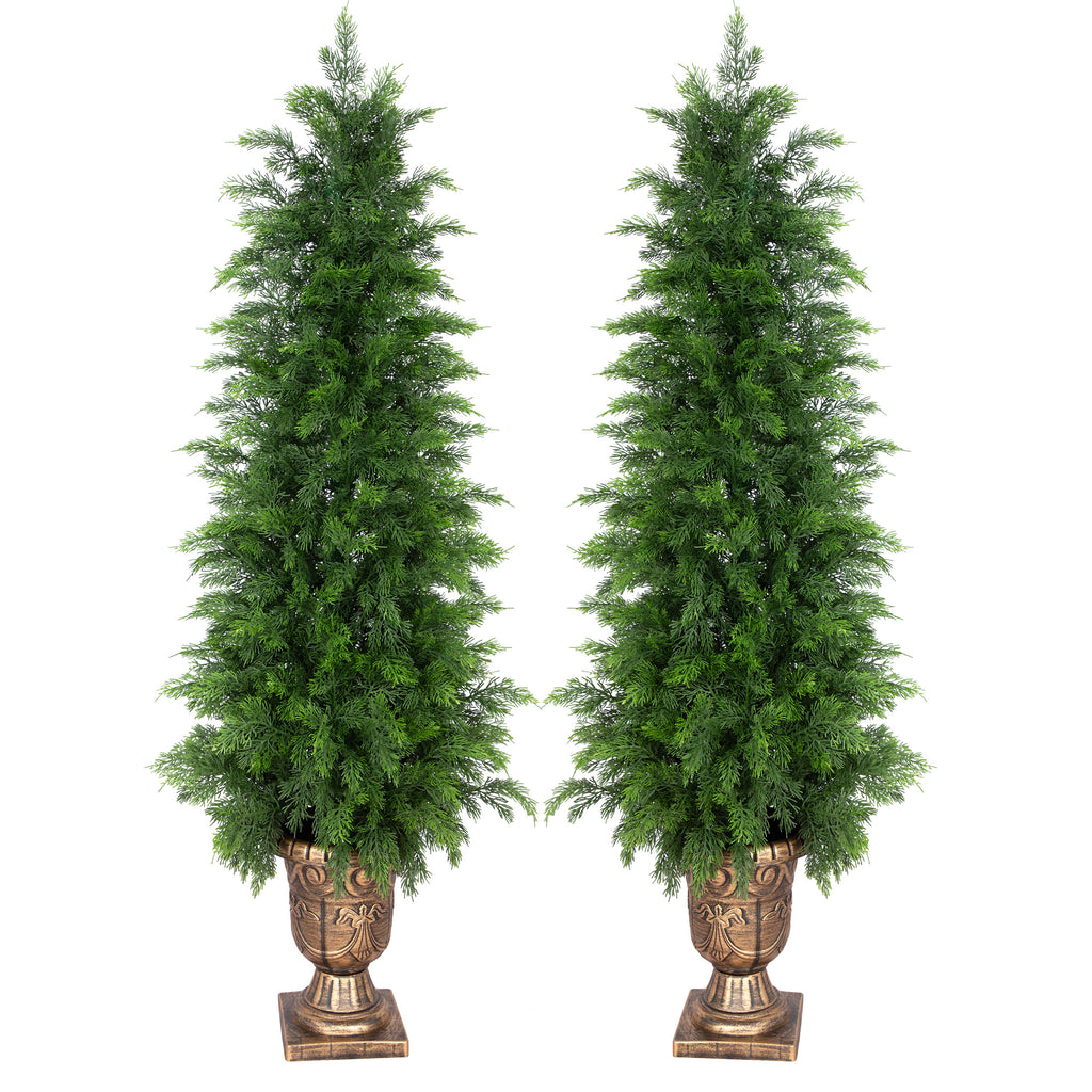 RosyHaven 3ft/4ft/5ft Real Touch Faux Cedar Tree with Decorative Urn Planter , 1Pack/2Pack UV Resistant Artificial Topiary Trees Outdoor for Front Door Porch Bedroom Livingroom Fireplace Holiday Decor