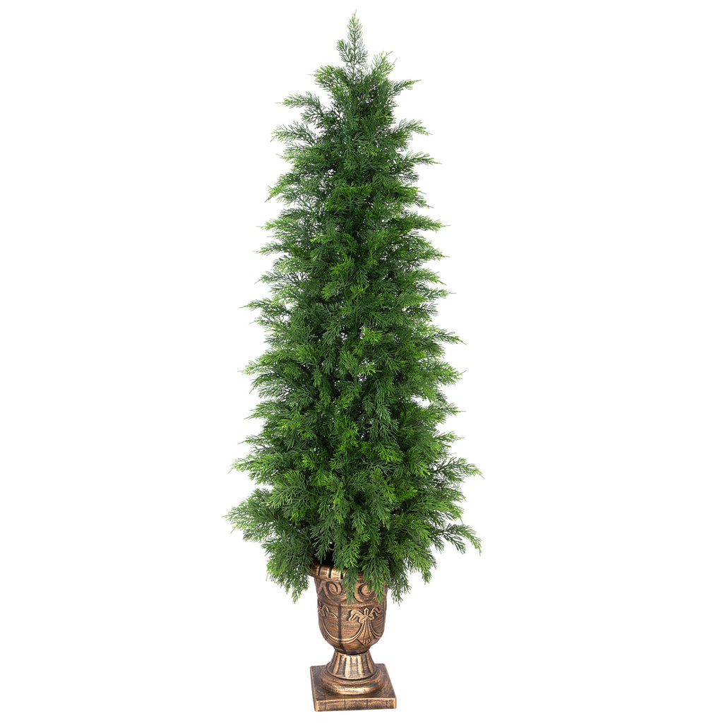 RosyHaven 3ft/4ft/5ft Real Touch Faux Cedar Tree with Decorative Urn Planter , 1Pack/2Pack UV Resistant Artificial Topiary Trees Outdoor for Front Door Porch Bedroom Livingroom Fireplace Holiday Decor