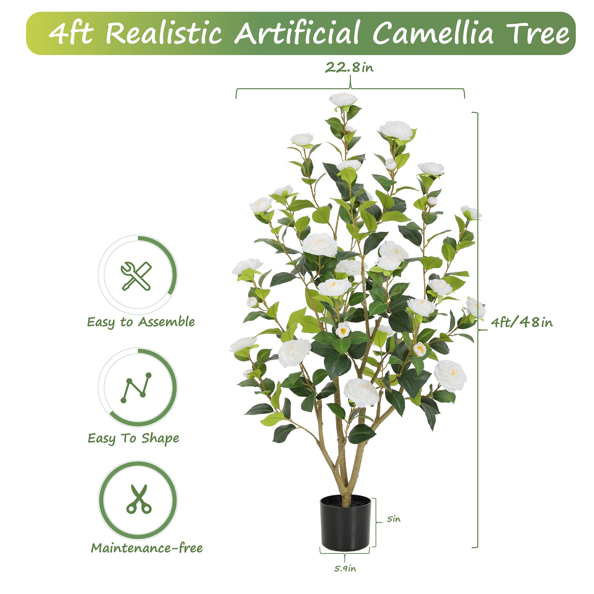 RosyHaven Full 2ft/3ft/4ft/5ft Artificial Camellia Tree with Realistic White/Pink/Red/Yellow/Orange Camellia Flowers, Fake Camellia Tree, Faux Camellia Tree outdoor for Front Door Porch Patio Garden Yard Pool Room Decor,2Pack