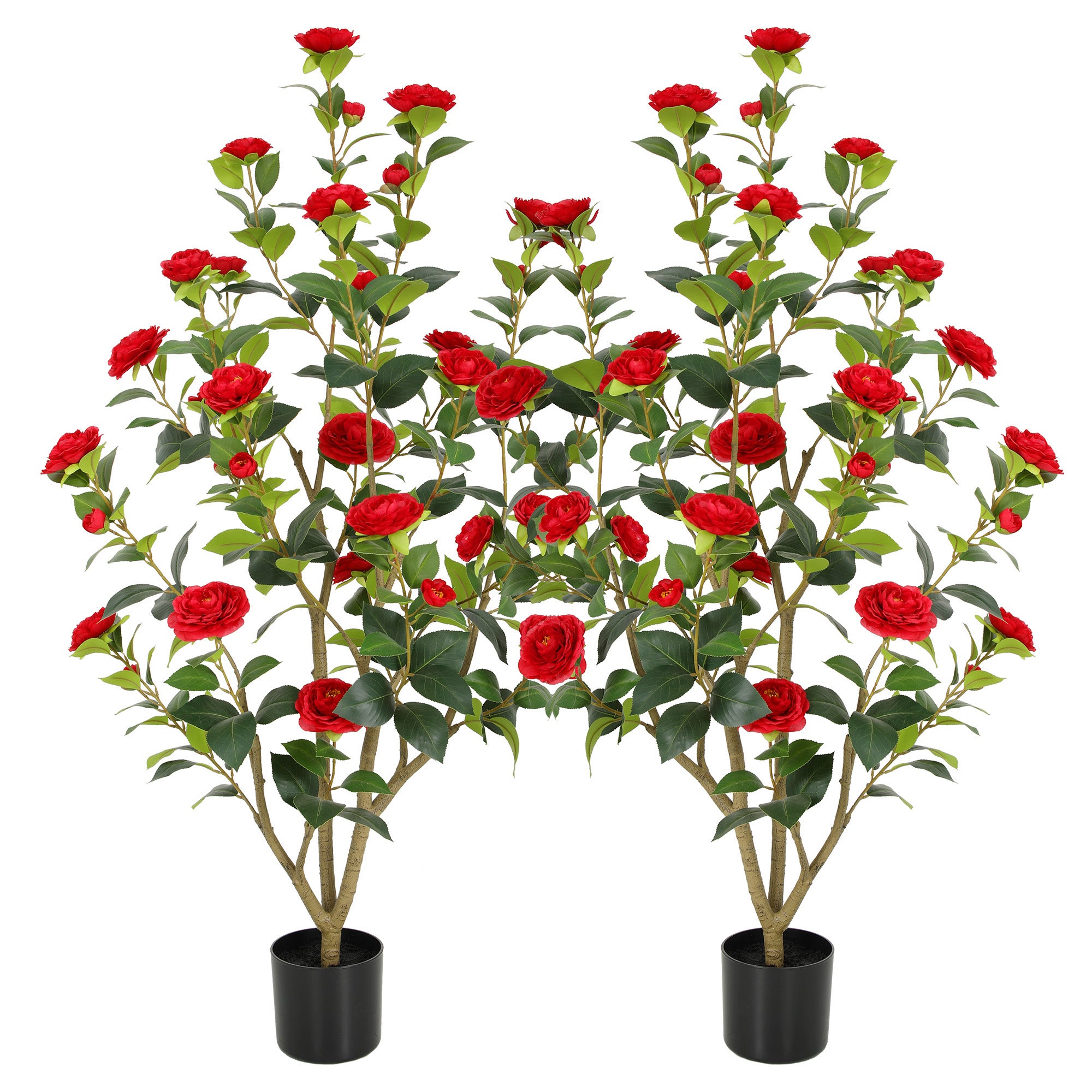 RosyHaven Full 2ft/3ft/4ft/5ft Artificial Camellia Tree with Realistic White/Pink/Red/Yellow/Orange Camellia Flowers, Fake Camellia Tree, Faux Camellia Tree outdoor for Front Door Porch Patio Garden Yard Pool Room Decor,2Pack