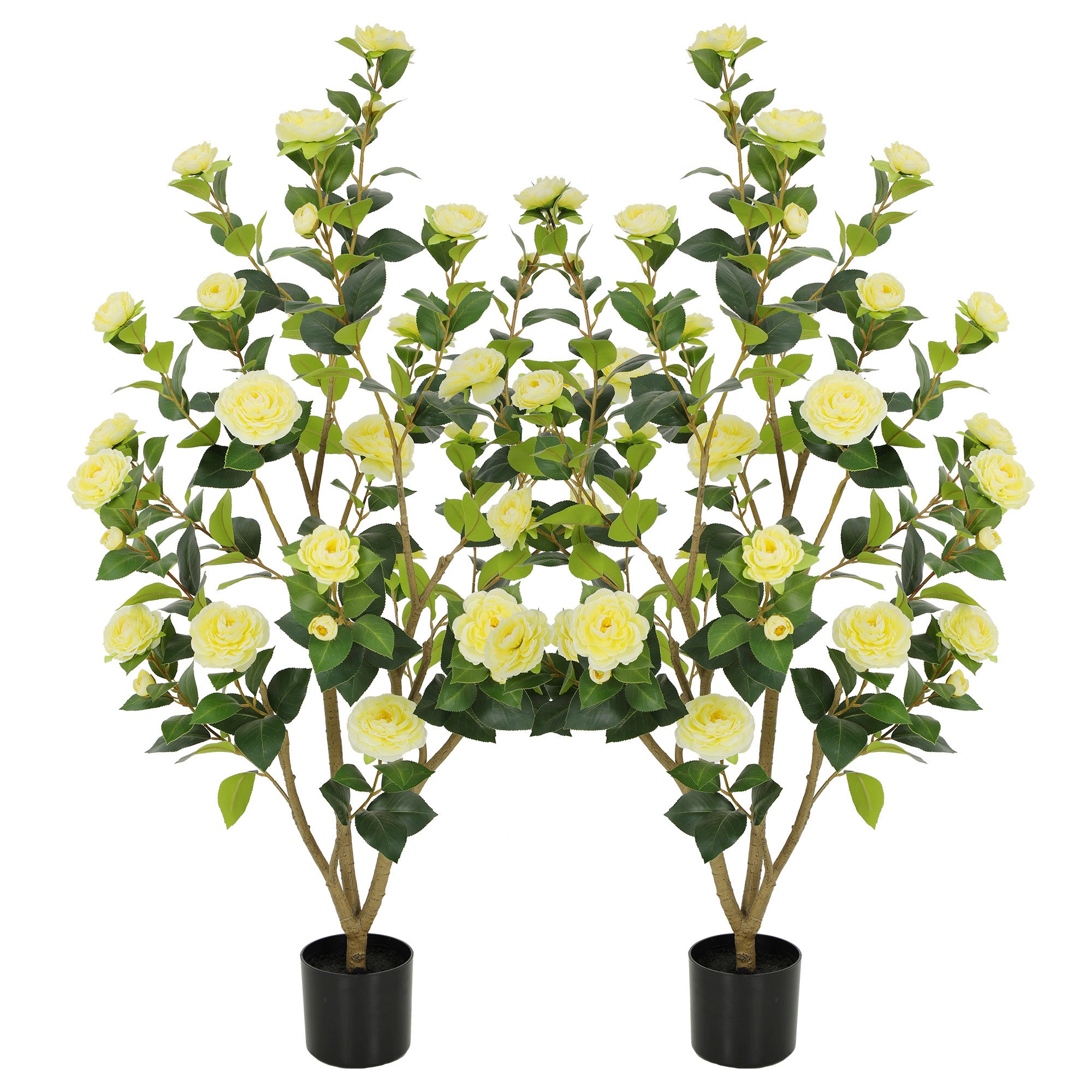 RosyHaven Full 2ft/3ft/4ft/5ft Artificial Camellia Tree with Realistic White/Pink/Red/Yellow/Orange Camellia Flowers, Fake Camellia Tree, Faux Camellia Tree outdoor for Front Door Porch Patio Garden Yard Pool Room Decor,2Pack