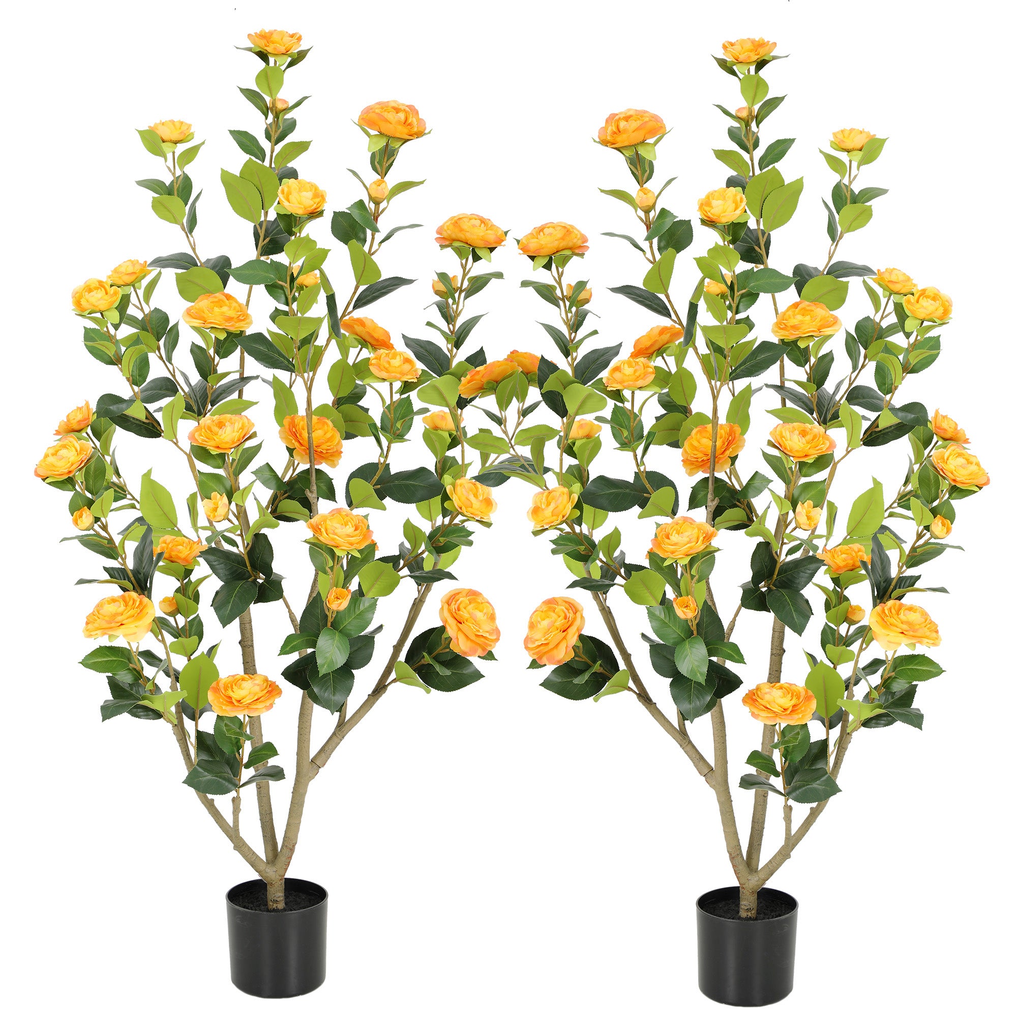 RosyHaven Full 2ft/3ft/4ft/5ft Artificial Camellia Tree with Realistic White/Pink/Red/Yellow/Orange Camellia Flowers, Fake Camellia Tree, Faux Camellia Tree outdoor for Front Door Porch Patio Garden Yard Pool Room Decor,2Pack