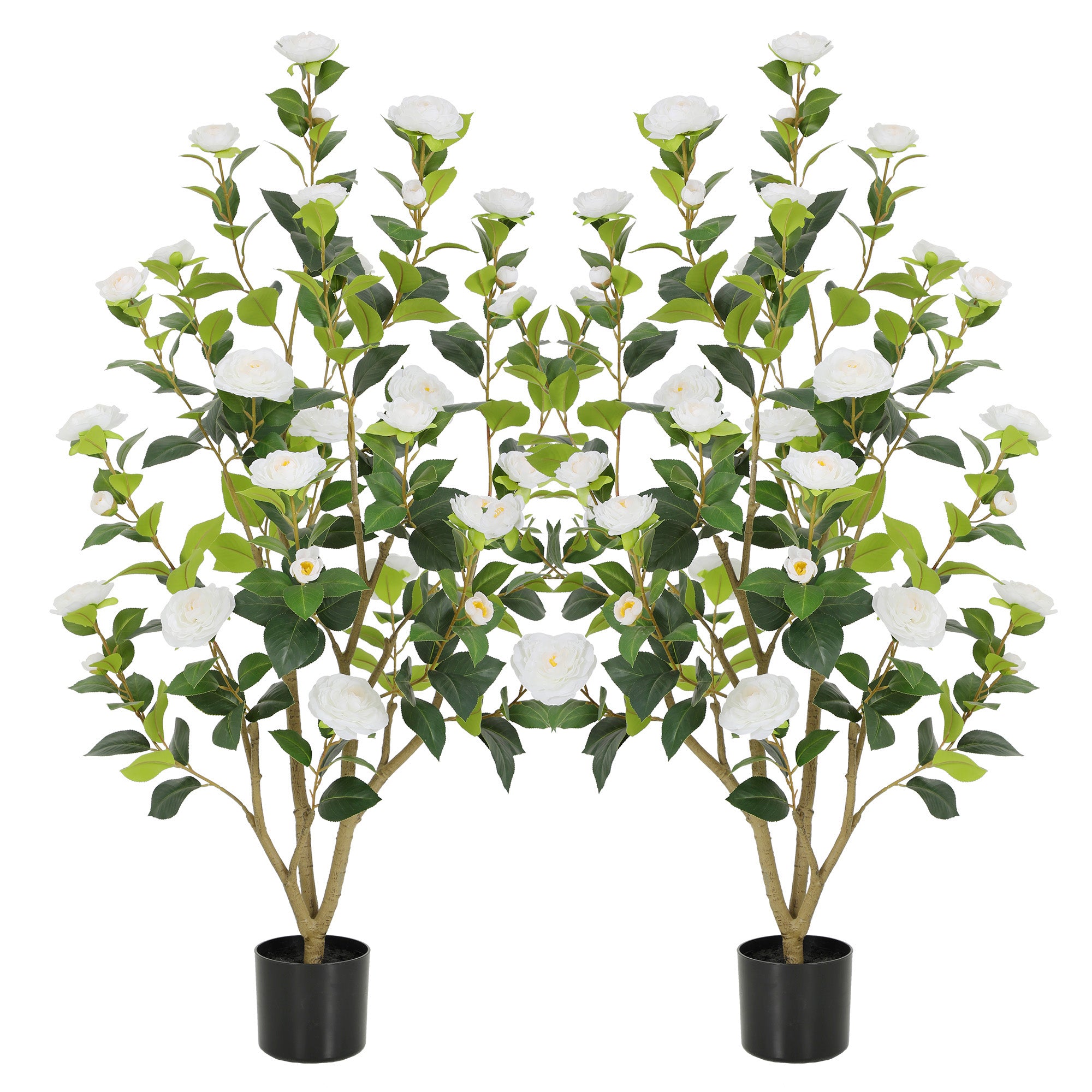 RosyHaven Full 2ft/3ft/4ft/5ft Artificial Camellia Tree with Realistic White/Pink/Red/Yellow/Orange Camellia Flowers, Fake Camellia Tree, Faux Camellia Tree outdoor for Front Door Porch Patio Garden Yard Pool Room Decor,2Pack