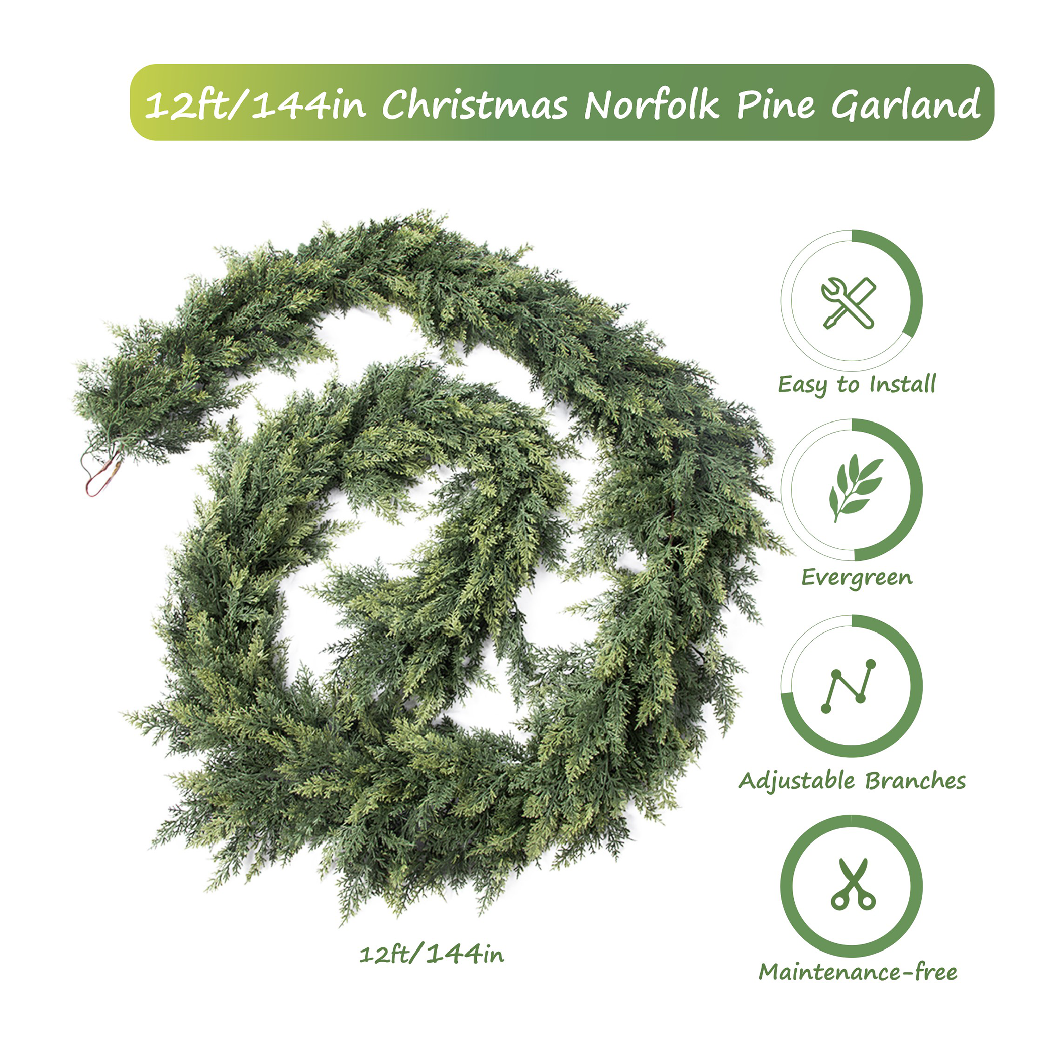 RosyHaven 2Pcs 6ft/9ft/12ft(1pack） Feel Soft Cedar Garland,  Realistic Christmas Cedar Garland with Full & Likelife Branches for Fireplace Table Staircase Window Front Door Decor