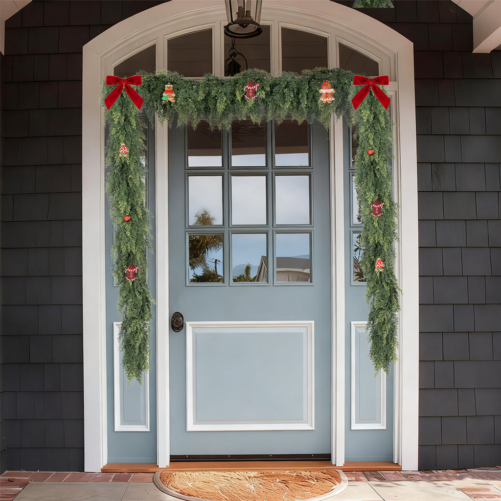 RosyHaven 2Pcs 6ft/9ft/12ft(1pack） Feel Soft Cedar Garland,  Realistic Christmas Cedar Garland with Full & Likelife Branches for Fireplace Table Staircase Window Front Door Decor