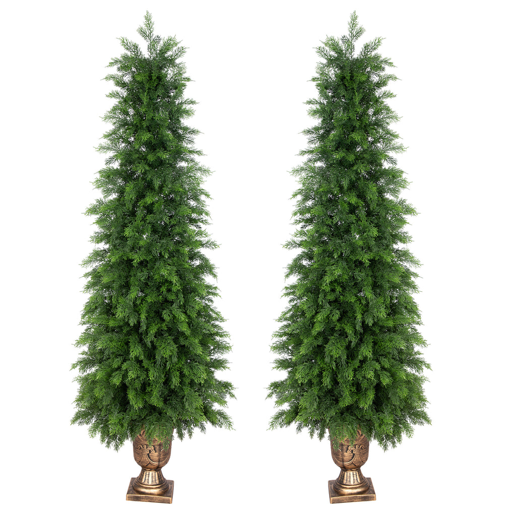 RosyHaven 3ft/4ft/5ft Real Touch Faux Cedar Tree with Decorative Urn Planter , 1Pack/2Pack UV Resistant Artificial Topiary Trees Outdoor for Front Door Porch Bedroom Livingroom Fireplace Holiday Decor