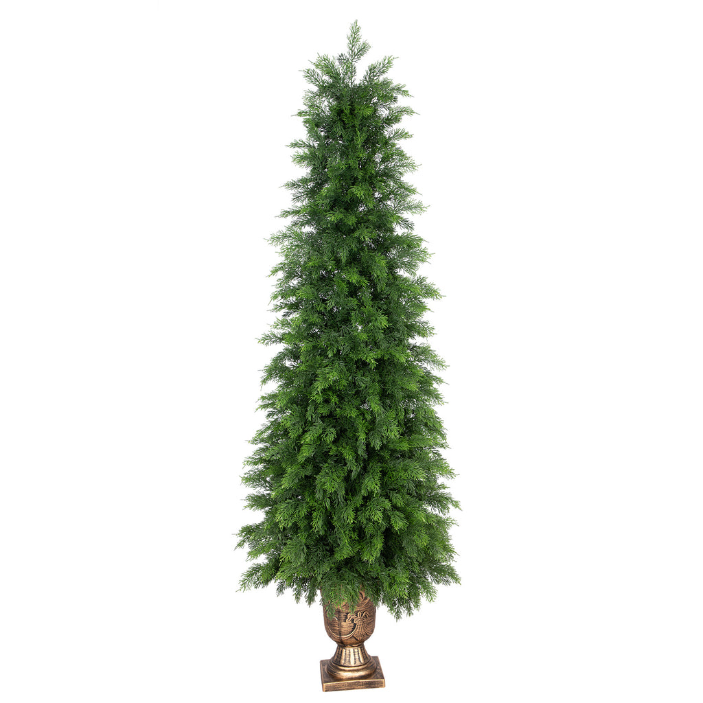 RosyHaven 3ft/4ft/5ft Real Touch Faux Cedar Tree with Decorative Urn Planter , 1Pack/2Pack UV Resistant Artificial Topiary Trees Outdoor for Front Door Porch Bedroom Livingroom Fireplace Holiday Decor