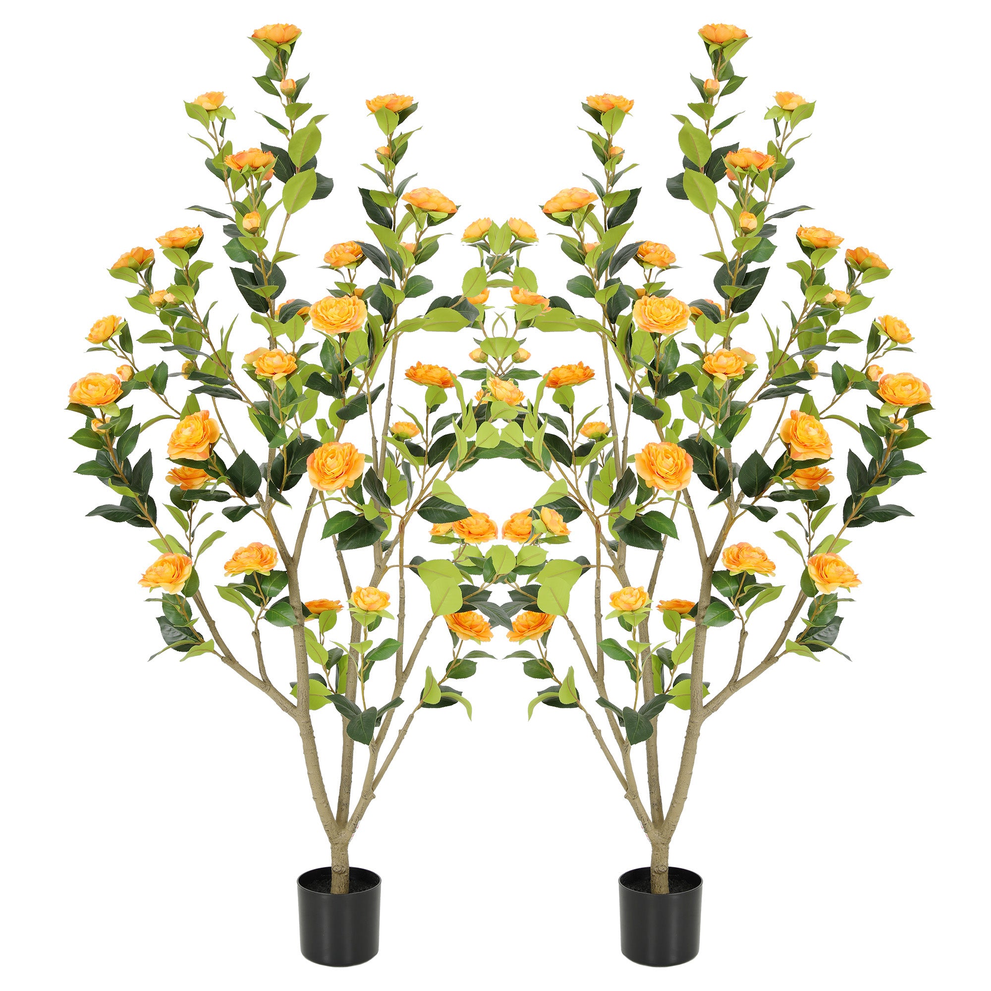 RosyHaven Full 2ft/3ft/4ft/5ft Artificial Camellia Tree with Realistic White/Pink/Red/Yellow/Orange Camellia Flowers, Fake Camellia Tree, Faux Camellia Tree outdoor for Front Door Porch Patio Garden Yard Pool Room Decor,2Pack