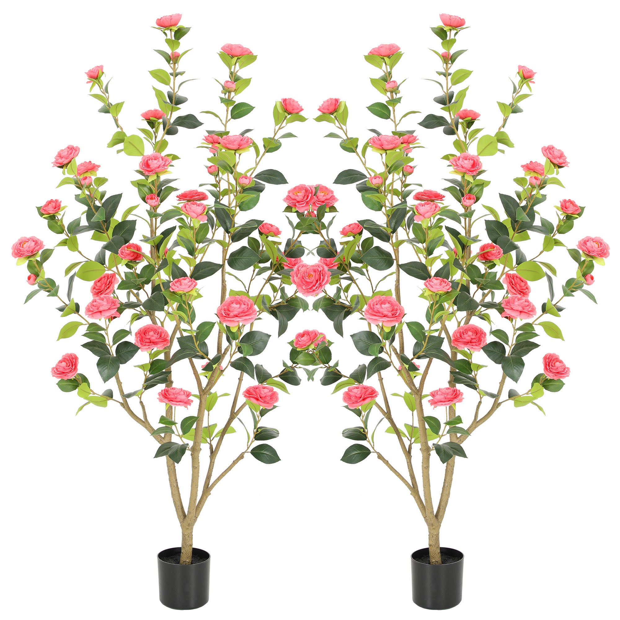 RosyHaven Full 2ft/3ft/4ft/5ft Artificial Camellia Tree with Realistic White/Pink/Red/Yellow/Orange Camellia Flowers, Fake Camellia Tree, Faux Camellia Tree outdoor for Front Door Porch Patio Garden Yard Pool Room Decor,2Pack