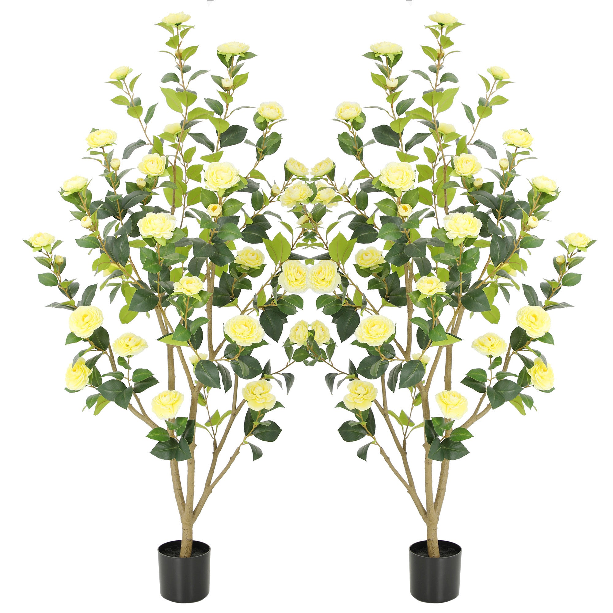 RosyHaven Full 2ft/3ft/4ft/5ft Artificial Camellia Tree with Realistic White/Pink/Red/Yellow/Orange Camellia Flowers, Fake Camellia Tree, Faux Camellia Tree outdoor for Front Door Porch Patio Garden Yard Pool Room Decor,2Pack
