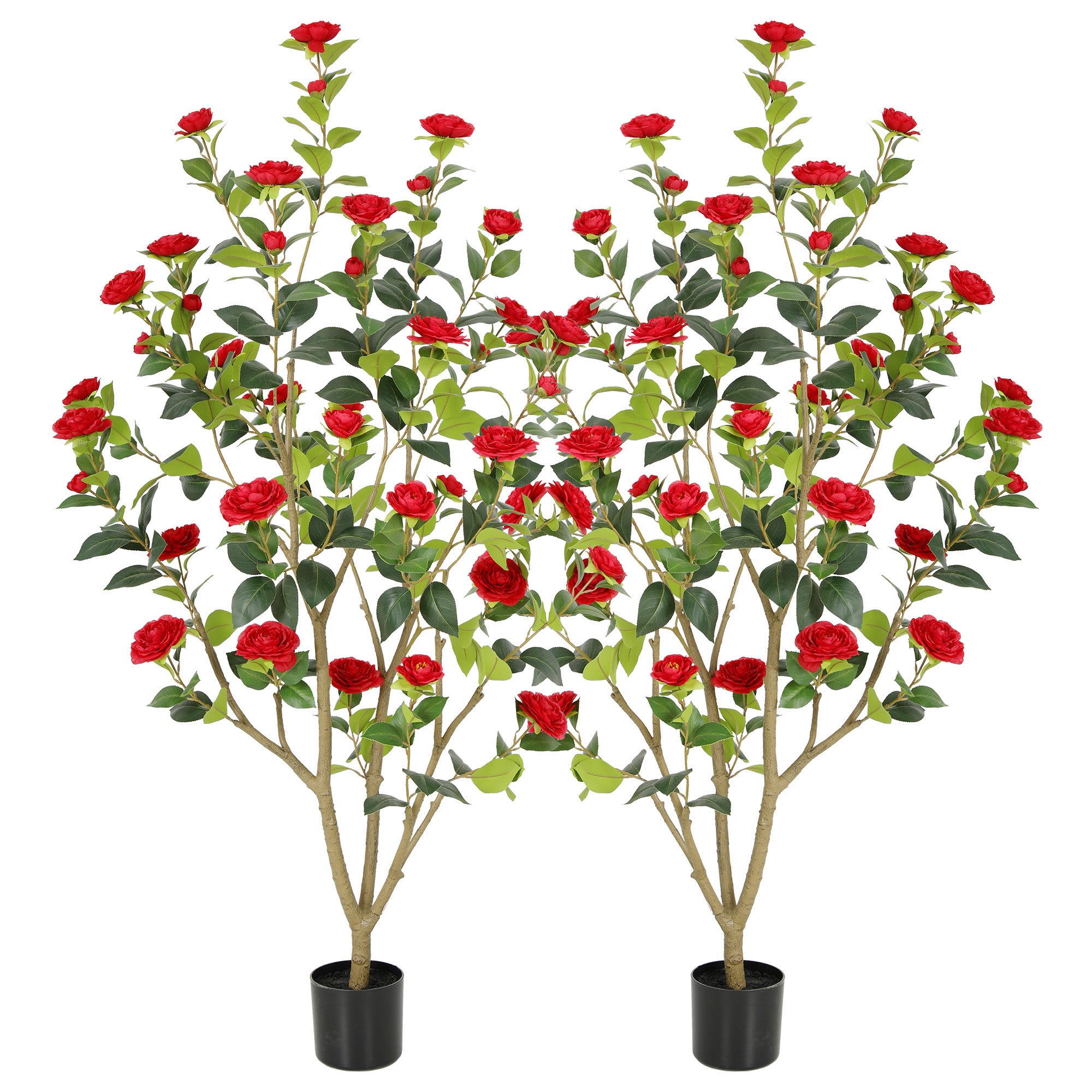 RosyHaven Full 2ft/3ft/4ft/5ft Artificial Camellia Tree with Realistic White/Pink/Red/Yellow/Orange Camellia Flowers, Fake Camellia Tree, Faux Camellia Tree outdoor for Front Door Porch Patio Garden Yard Pool Room Decor,2Pack