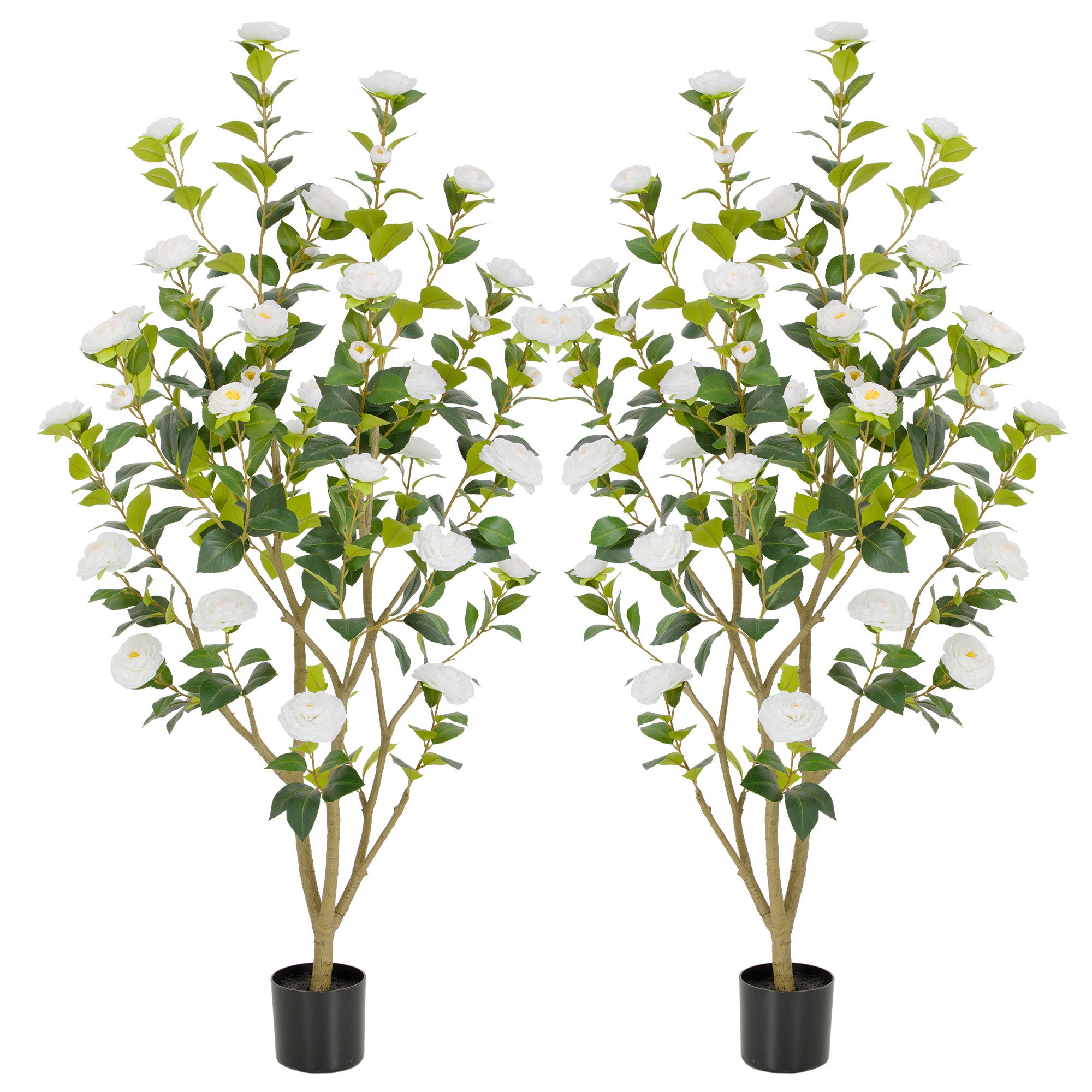 RosyHaven Full 2ft/3ft/4ft/5ft Artificial Camellia Tree with Realistic White/Pink/Red/Yellow/Orange Camellia Flowers, Fake Camellia Tree, Faux Camellia Tree outdoor for Front Door Porch Patio Garden Yard Pool Room Decor,2Pack
