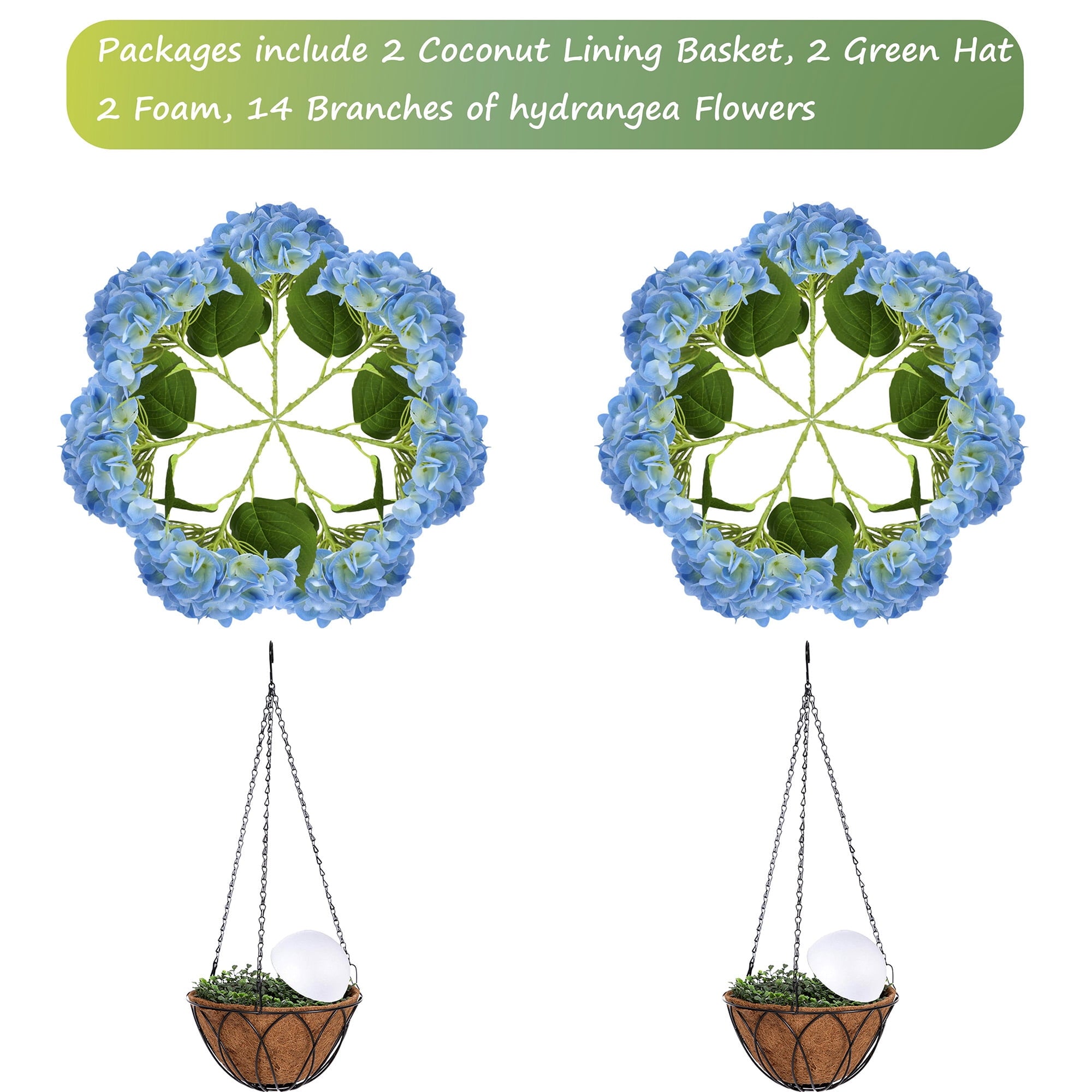 RosyHaven 2Pack Hanging Hydrangea Artificial Flowers with Real Touch Large Bule Hydrangea Flowers,Outdoor Faux Flower Hanging Basket for Spring Summer Porch Balcony Yard Garden Patio Home Decor