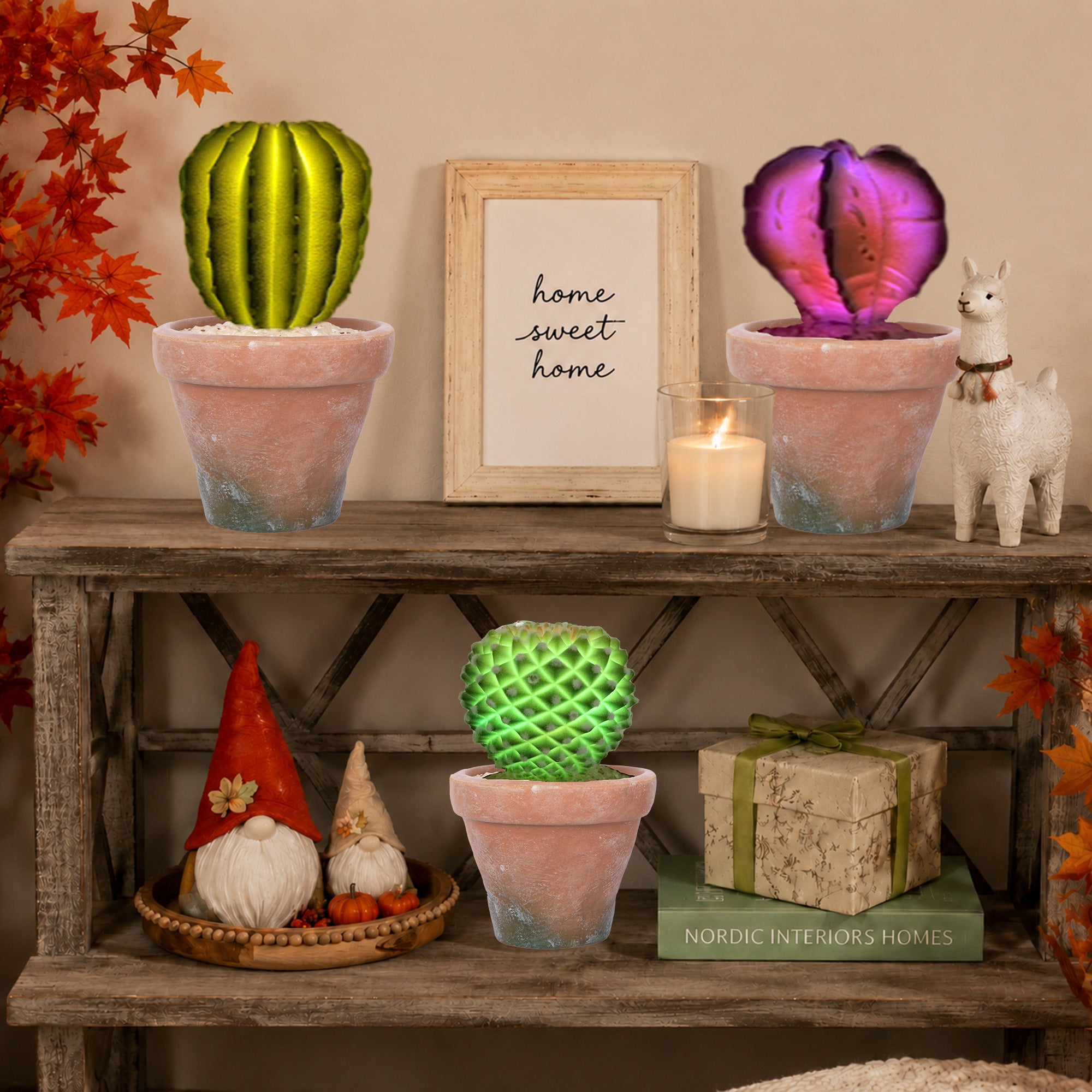RosyHaven 5.6"+5.8"+5.6"/6.8"+7"+6.7"/7.7"+7.9"+7.9"/9.5" +10.3"+9.3"Small Artificial Succulents Plants in Terracotta Pot with Warm White & Multicolor Changing Light,Set Of 3 Fake Succulents for Table Desk Bathroom Kitchen Bedroom Shelf Decor