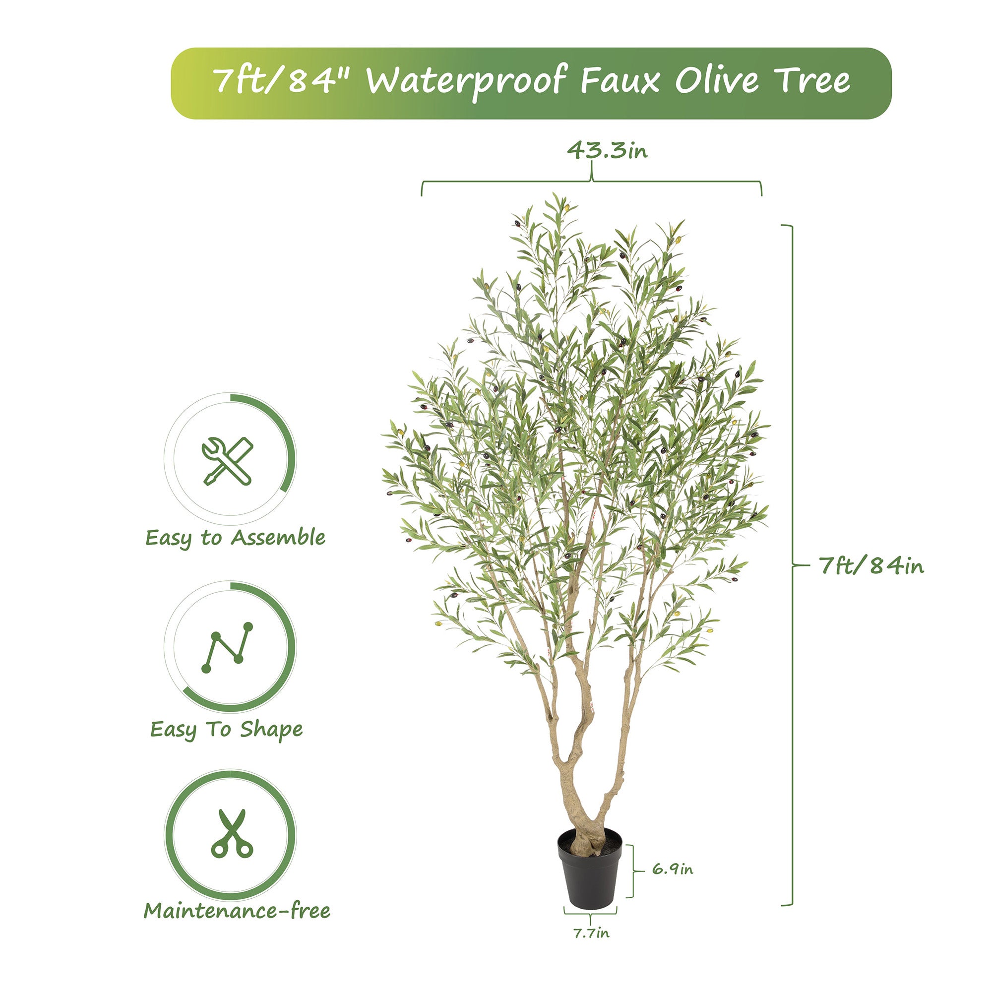 RosyHaven 7ft/8ft UV Resistant Artificial Olive Tree Indoor,Waterproof Faux Olive Tree with Super Full Leaves,Realistic Branches,Vibrant Fruits for Living Room Corner Bedroom Porch Balcony Decor