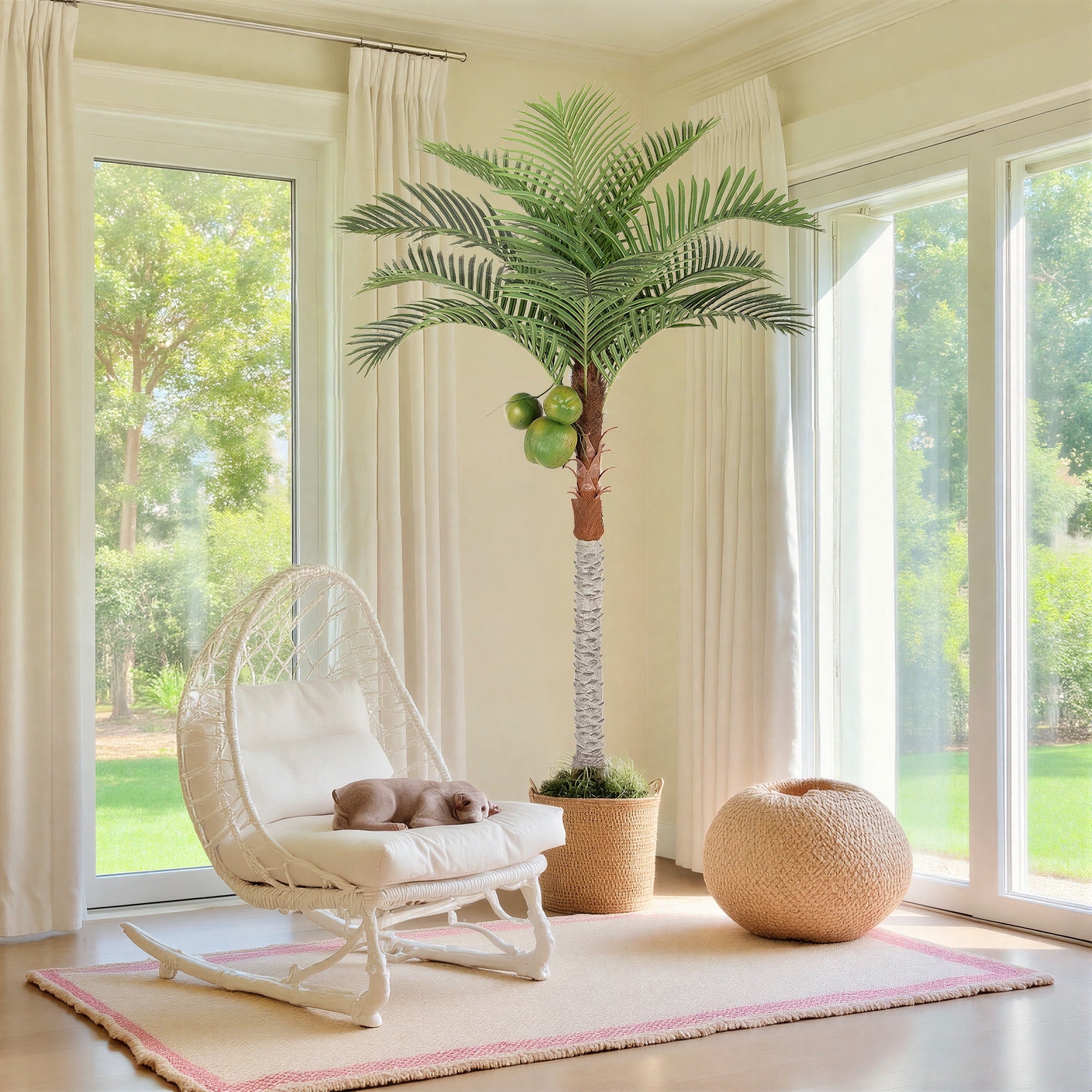 RosyHaven 7ft UV Resistant Artificial Palm Tree with Coconut Fruits,84" Large Coconut Palm Tree with Full Leavesd and Realistic Trunks for Pool Patio Living Room Balcony Outdoor Indoor Decor