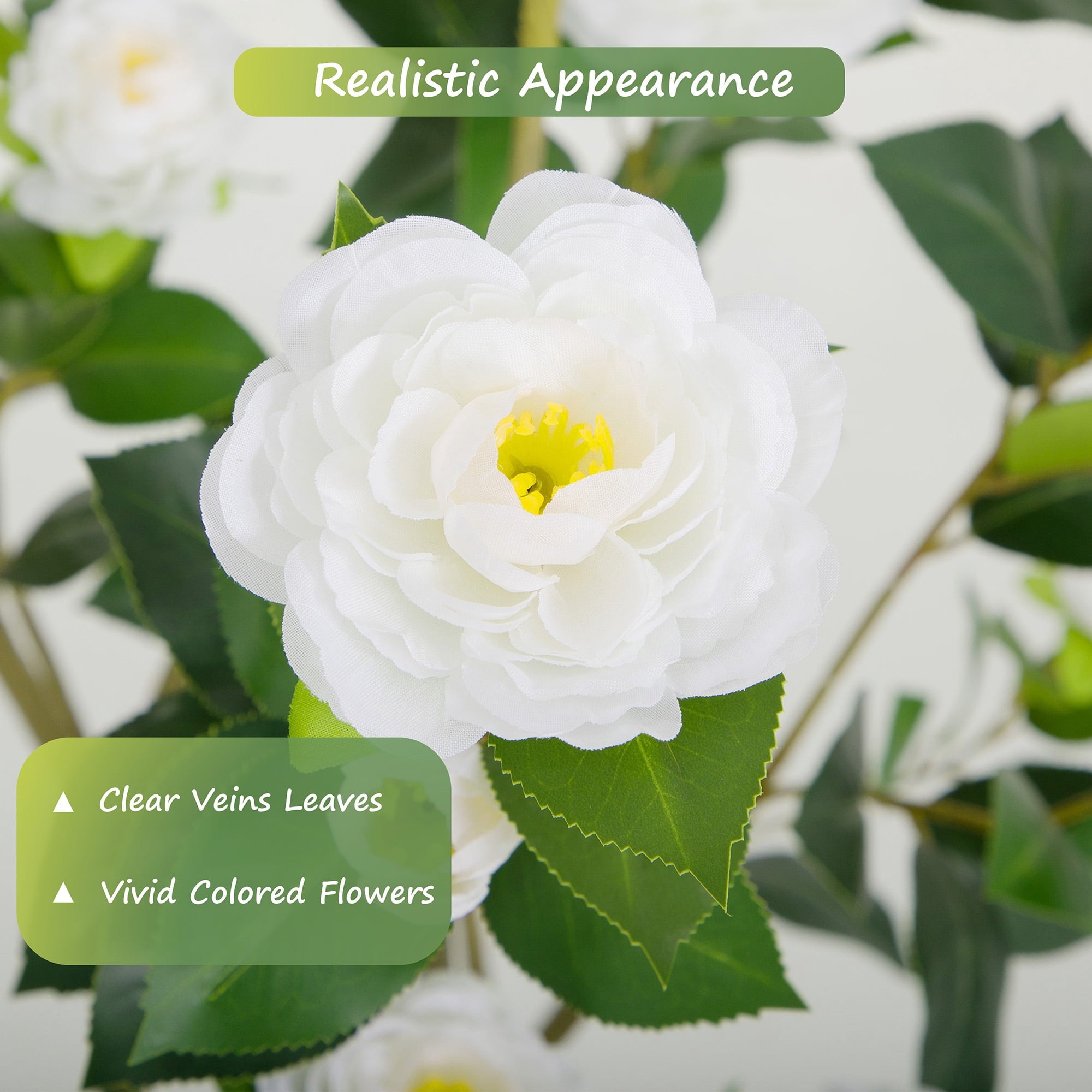 RosyHaven 2Pack 2ft Artificial Camellia Tree with Realistic White Flowers, 24"Fake Camellia Tree, Faux Camellia Tree outdoor with Camellia Flowers for Front Door Porch Patio Garden Yard Pool Room Dec