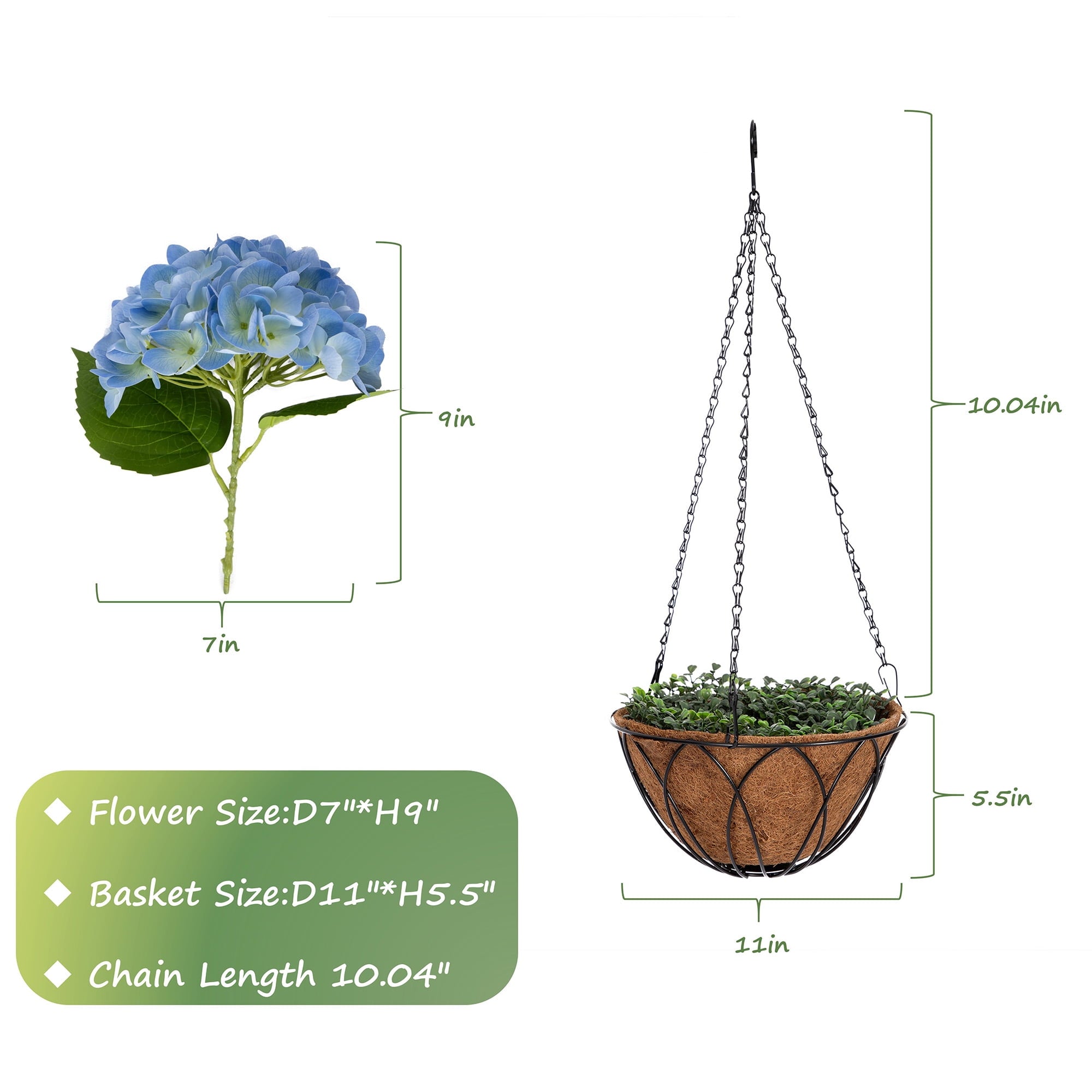 RosyHaven 2Pack Hanging Hydrangea Artificial Flowers with Real Touch Large Bule Hydrangea Flowers,Outdoor Faux Flower Hanging Basket for Spring Summer Porch Balcony Yard Garden Patio Home Decor