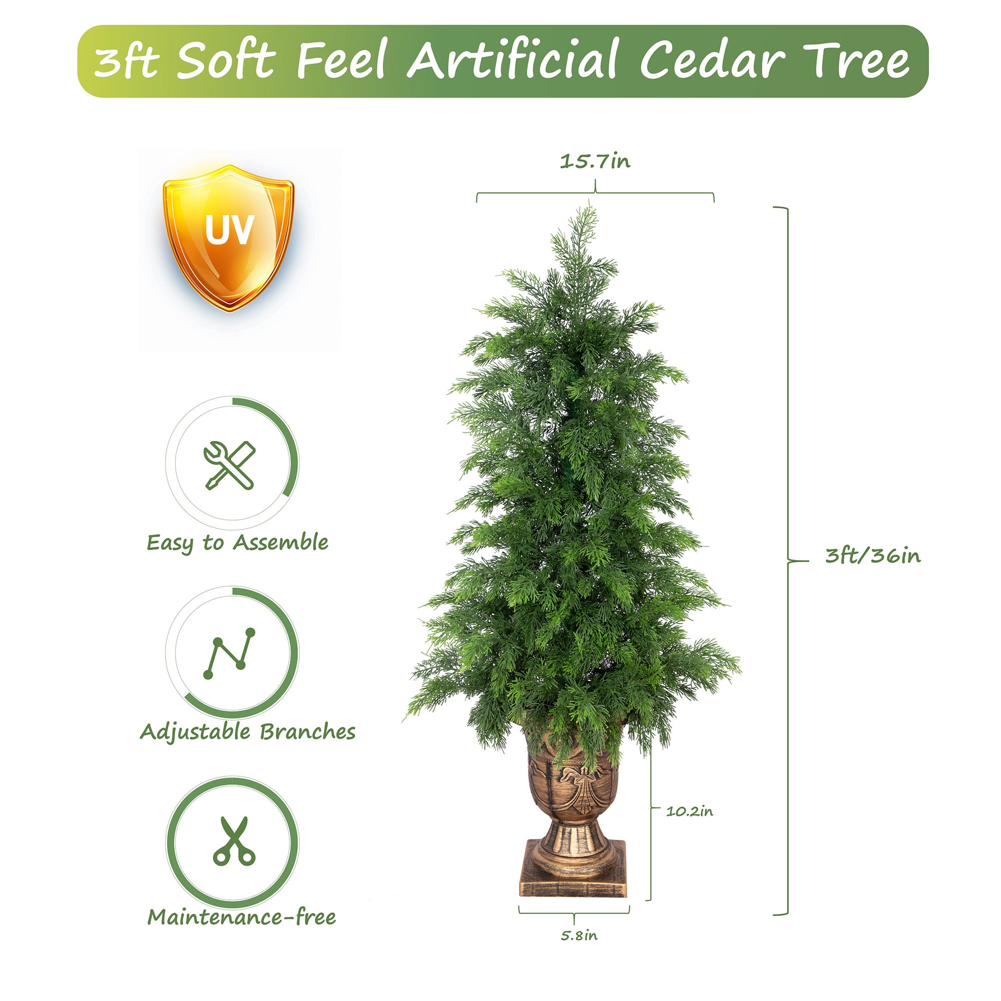 RosyHaven 3ft/4ft/5ft Real Touch Faux Cedar Tree with Decorative Urn Planter , 1Pack/2Pack UV Resistant Artificial Topiary Trees Outdoor for Front Door Porch Bedroom Livingroom Fireplace Holiday Decor