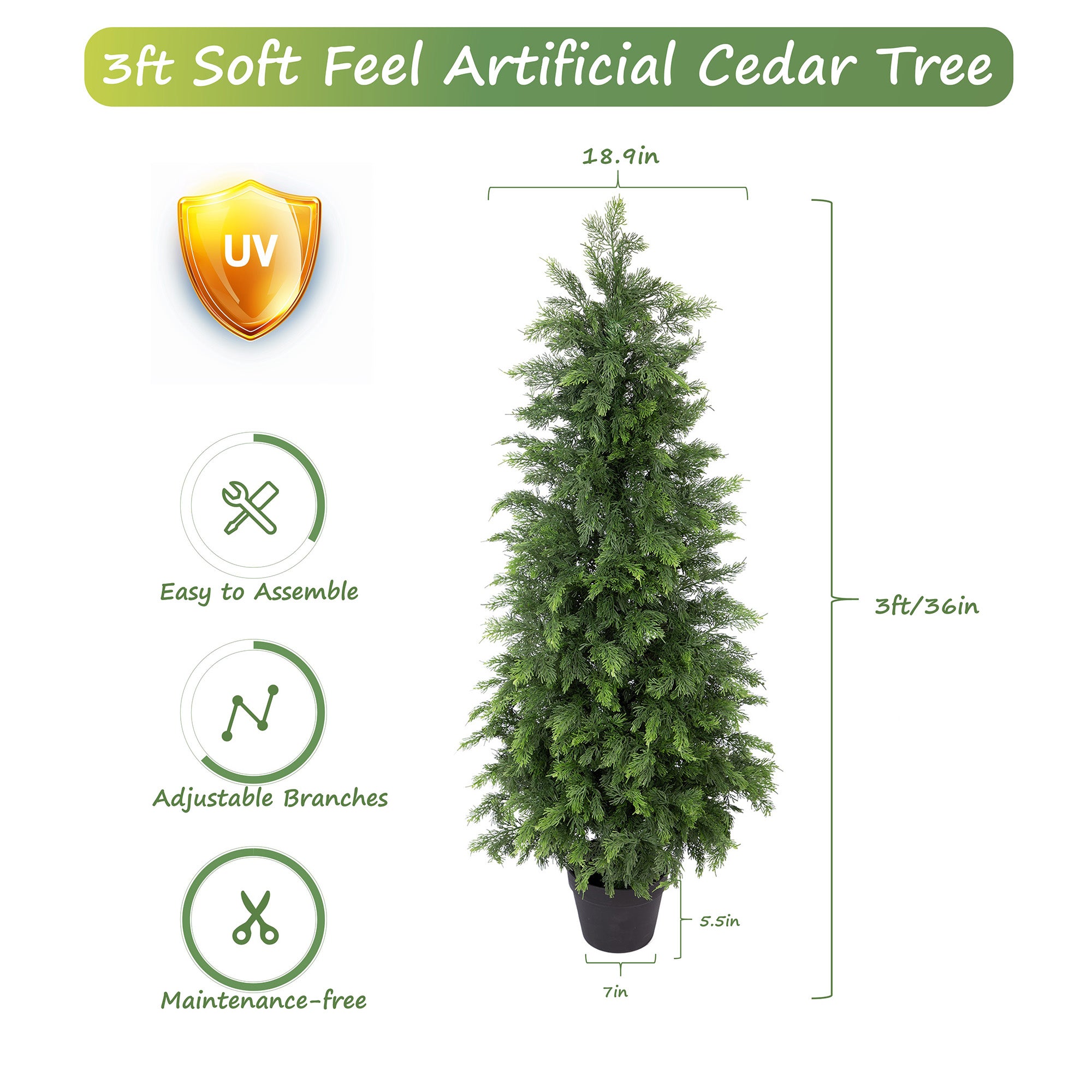 RosyHaven 3ft/4ft UV Resistant Faux Cedar Trees with Soft Feel Branches,2Pack  Full Artificial Cedar Trees for Outdoors,Cedar Topiary Trees Artificial Outdoor for Porch Front Door Patio Decor