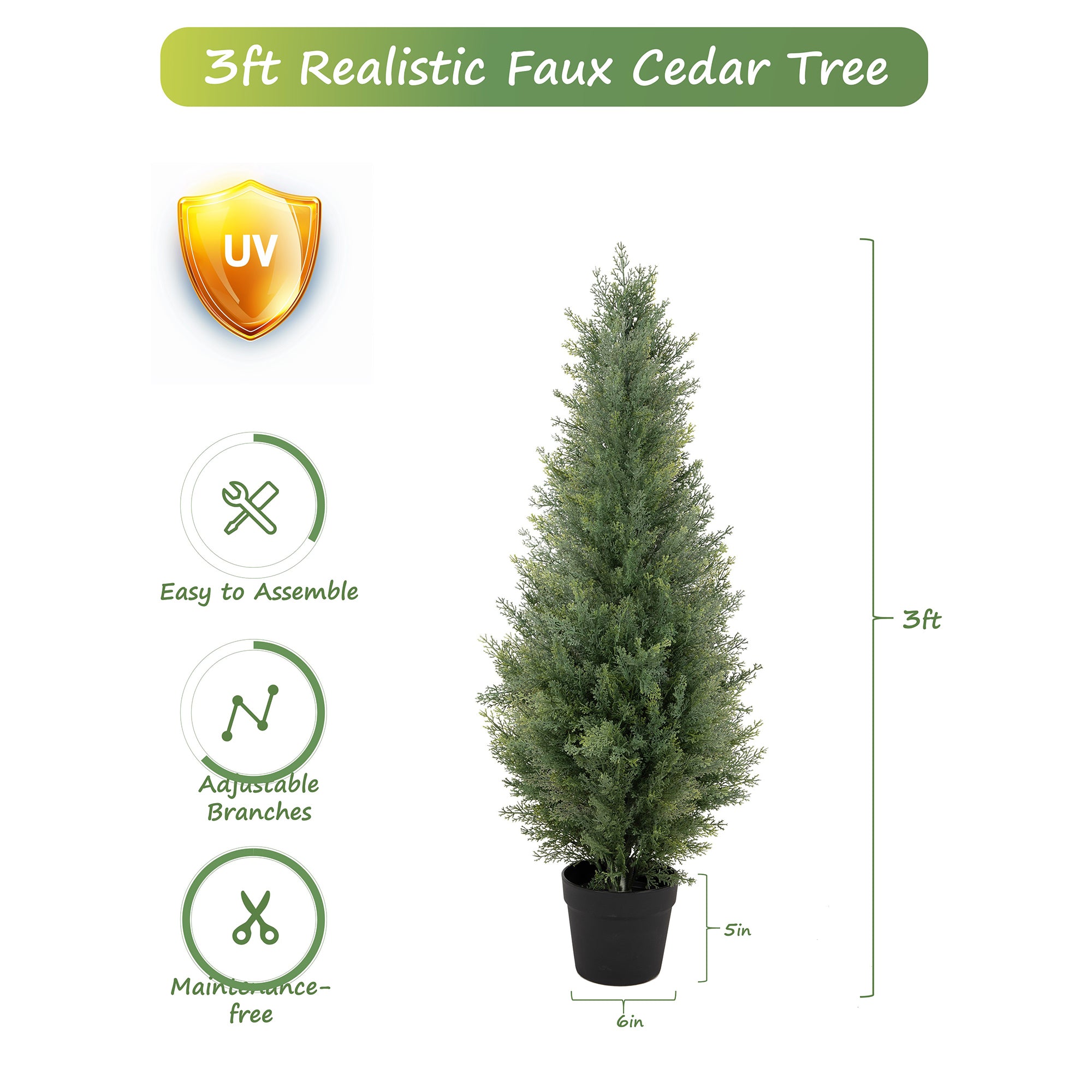 RosyHaven 2pcs 3/4/5ft UV Resistant Artificial Topiary Trees Outdoor, Faux Cedar Tree with Full & Realistic Leaves for Front Door Proch Patio Deck Room Decor