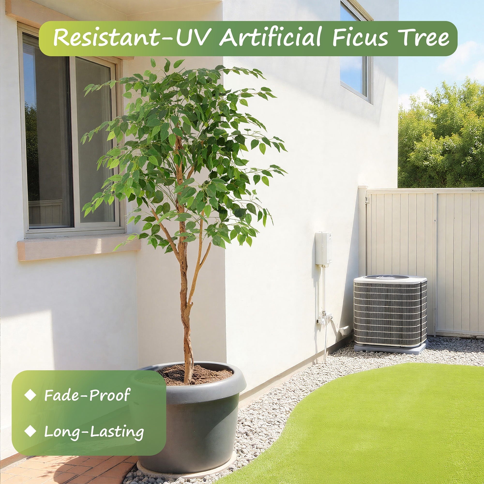 RosyHaven 6ft Resistant UV Artificial Ficus Tree with Real Wood Trunks and Waterproof & Real Touch Leaves, 72"Realistic Faux Ficus Tree for Living Room Bedroom Dining Room Balcony Yard Patio Decor