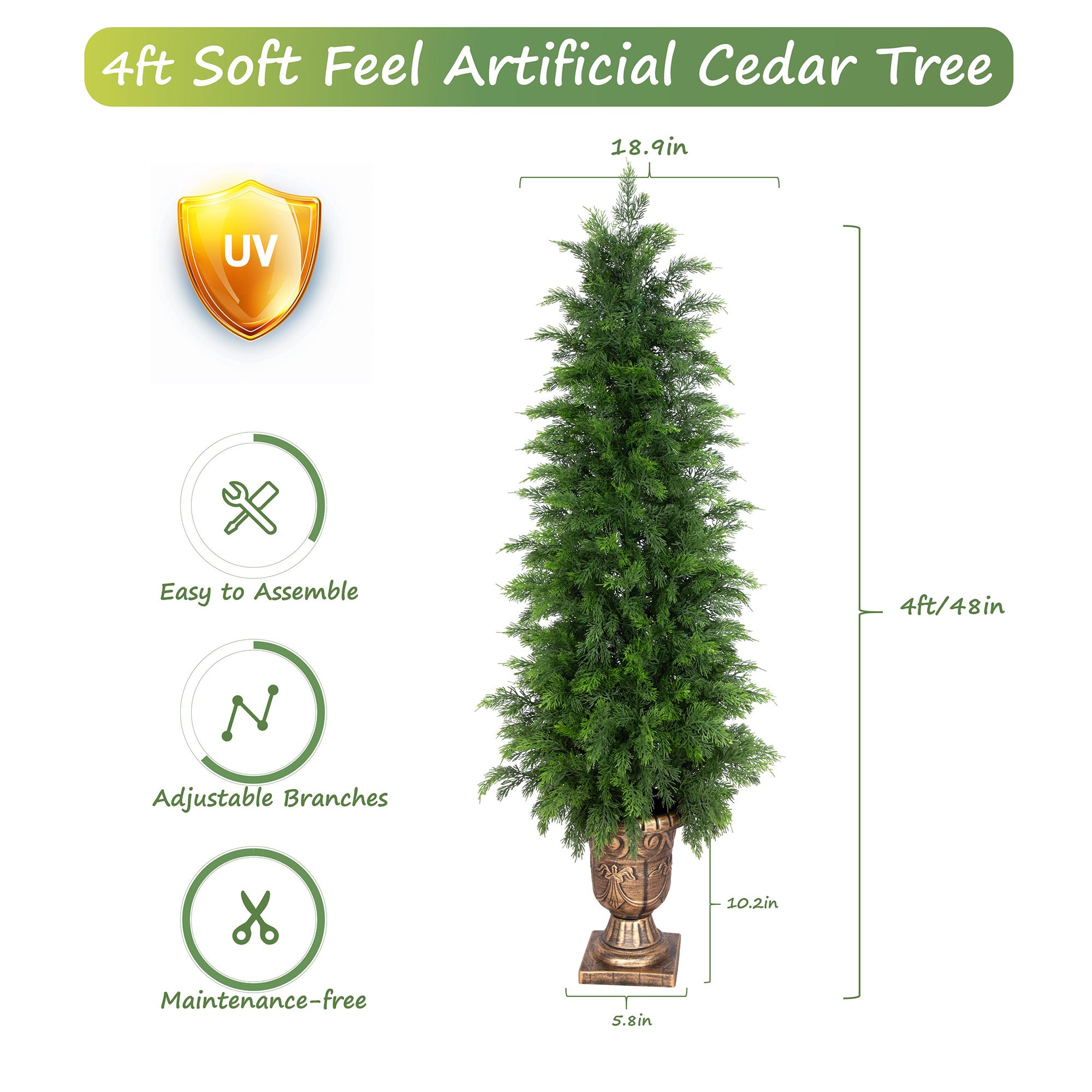 RosyHaven 3ft/4ft/5ft Real Touch Faux Cedar Tree with Decorative Urn Planter , 1Pack/2Pack UV Resistant Artificial Topiary Trees Outdoor for Front Door Porch Bedroom Livingroom Fireplace Holiday Decor