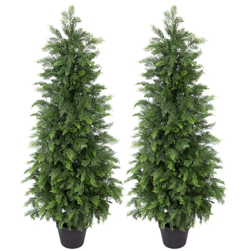 RosyHaven 3ft/4ft UV Resistant Faux Cedar Trees with Soft Feel Branches,2Pack  Full Artificial Cedar Trees for Outdoors,Cedar Topiary Trees Artificial Outdoor for Porch Front Door Patio Decor