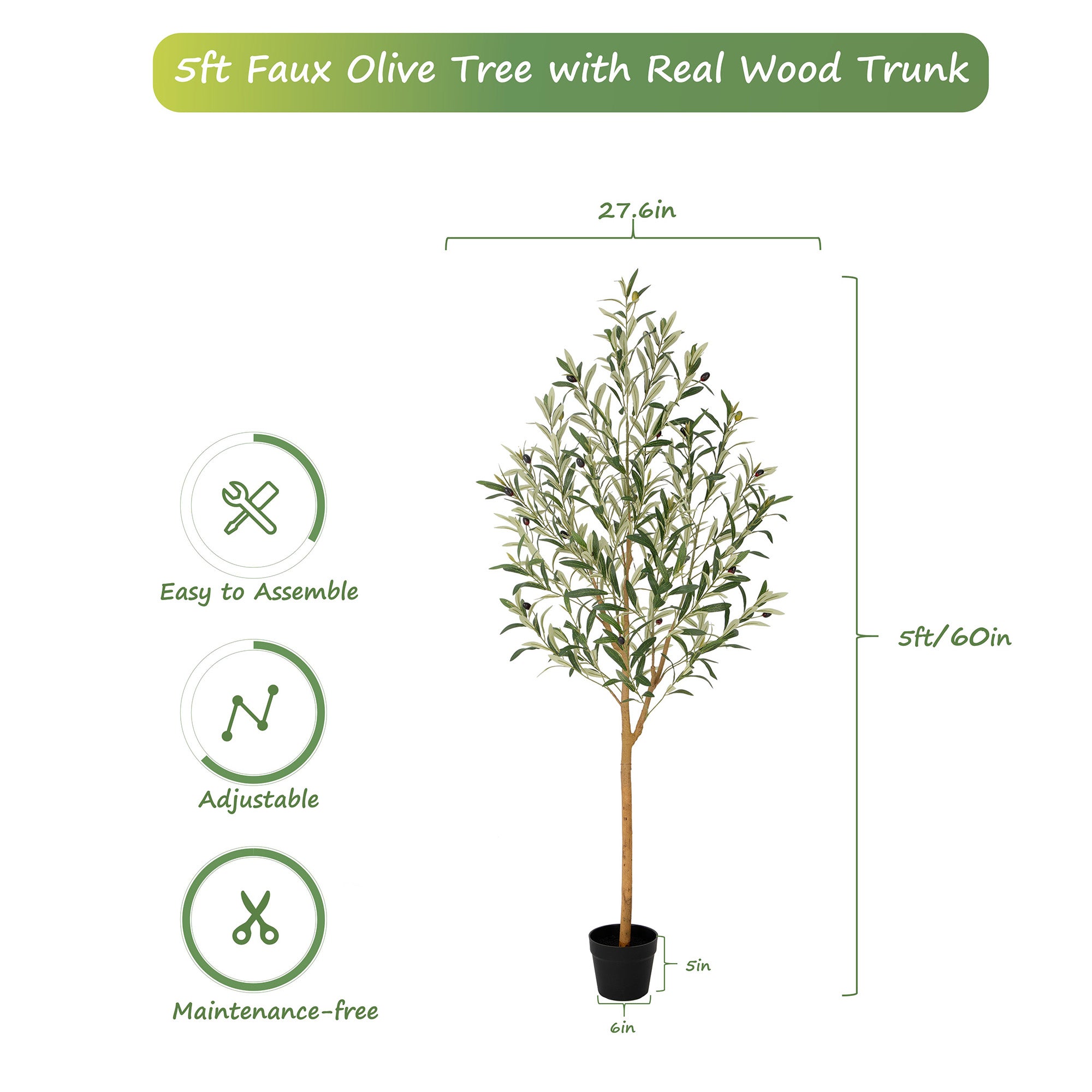 RosyHaven 5ft/6ft/7ft Realistic Artificial Olive Tree Indoor,Faux Olive Tree with Real Wood Trunks,Lifelike Leaves and Vibrant Fruits for Home Office Living Room Bedroom Garden Porch Balcony Corner Decor