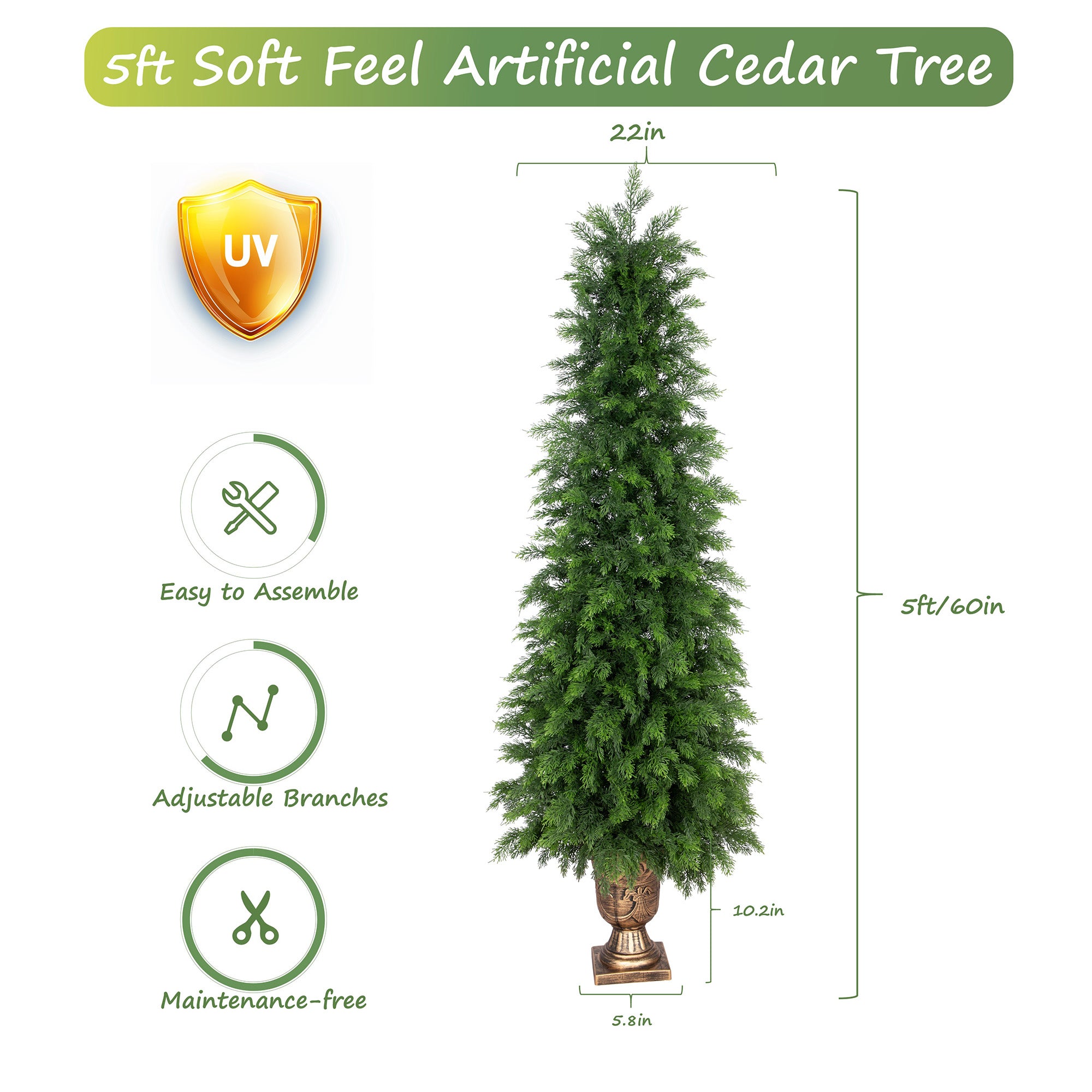 RosyHaven 3ft/4ft/5ft Real Touch Faux Cedar Tree with Decorative Urn Planter , 1Pack/2Pack UV Resistant Artificial Topiary Trees Outdoor for Front Door Porch Bedroom Livingroom Fireplace Holiday Decor