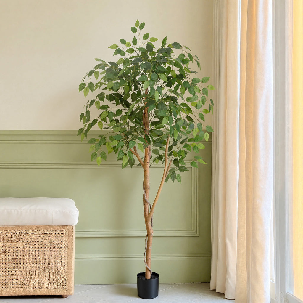 RosyHaven 6ft Resistant UV Artificial Ficus Tree with Real Wood Trunks and Waterproof & Real Touch Leaves, 72"Realistic Faux Ficus Tree for Living Room Bedroom Dining Room Balcony Yard Patio Decor