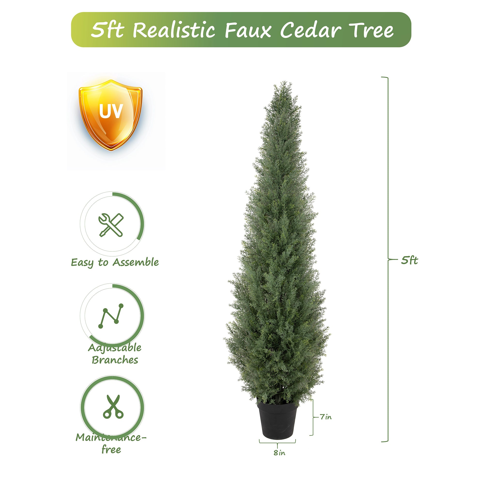 RosyHaven 2pcs 3/4/5ft UV Resistant Artificial Topiary Trees Outdoor, Faux Cedar Tree with Full & Realistic Leaves for Front Door Proch Patio Deck Room Decor