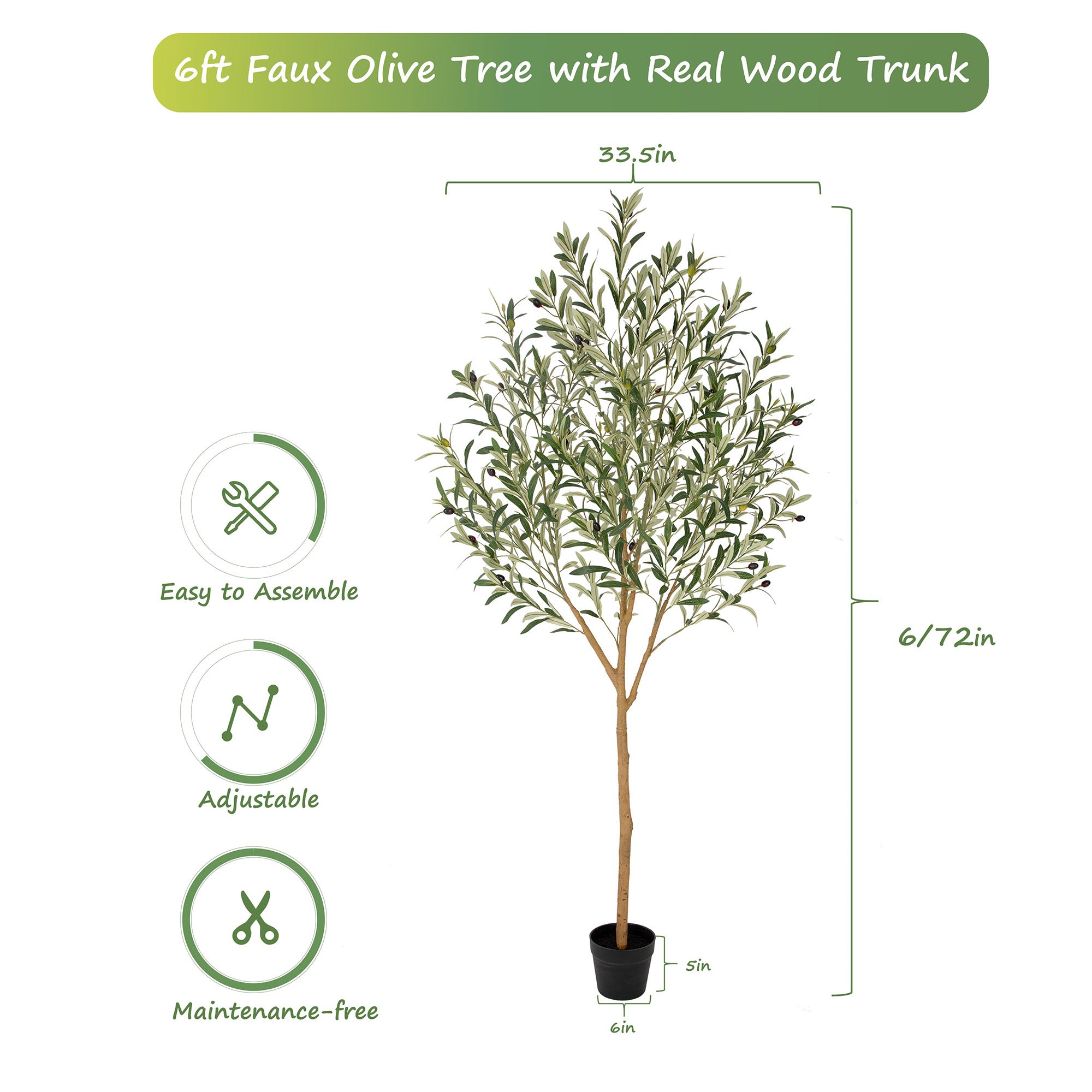RosyHaven 5ft/6ft/7ft Realistic Artificial Olive Tree Indoor,Faux Olive Tree with Real Wood Trunks,Lifelike Leaves and Vibrant Fruits for Home Office Living Room Bedroom Garden Porch Balcony Corner Decor