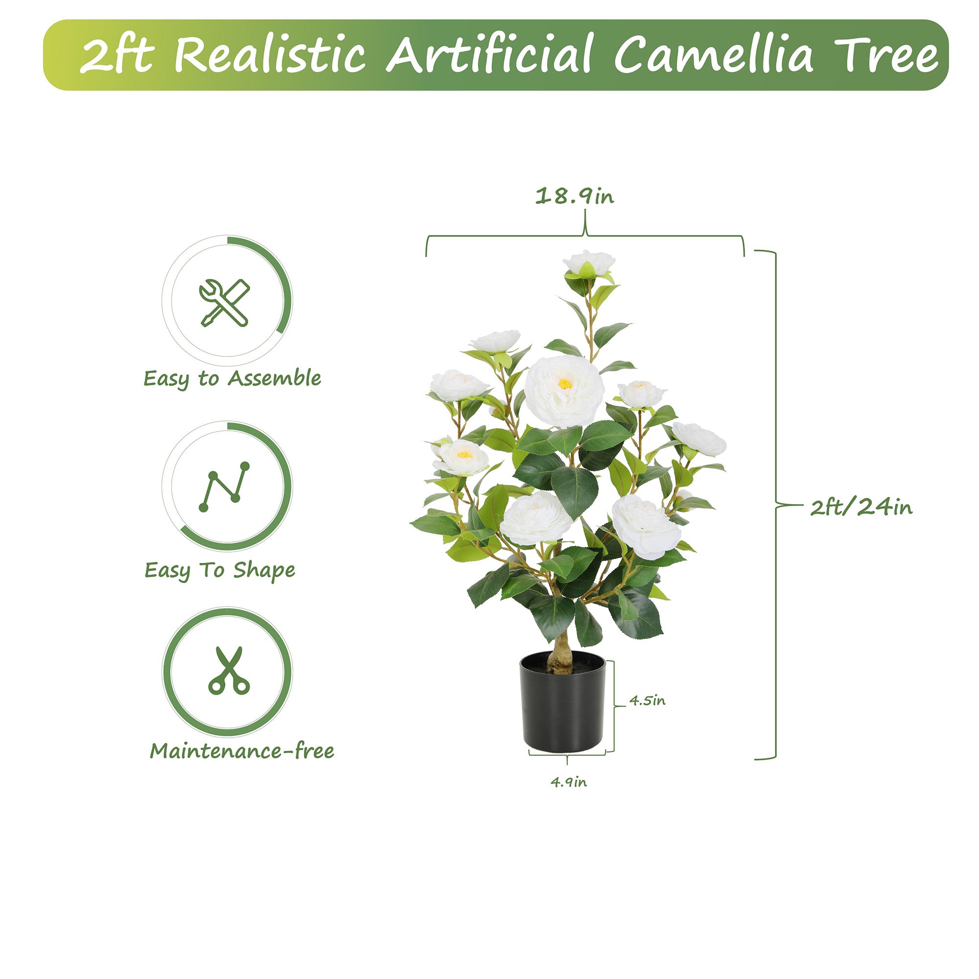 RosyHaven Full 2ft/3ft/4ft/5ft Artificial Camellia Tree with Realistic White/Pink/Red/Yellow/Orange Camellia Flowers, Fake Camellia Tree, Faux Camellia Tree outdoor for Front Door Porch Patio Garden Yard Pool Room Decor,2Pack