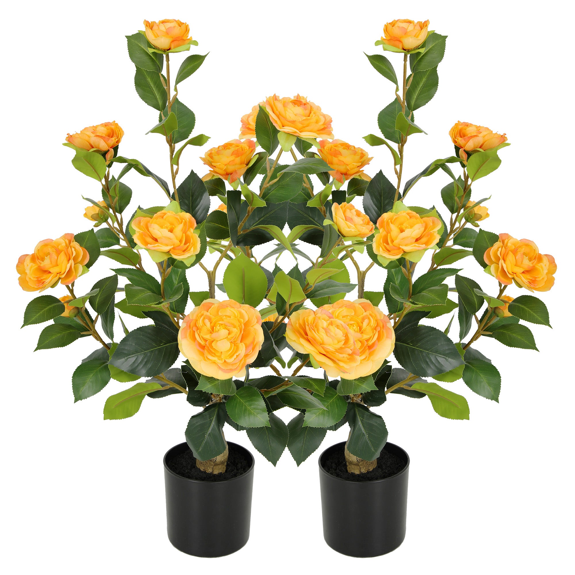 RosyHaven Full 2ft/3ft/4ft/5ft Artificial Camellia Tree with Realistic White/Pink/Red/Yellow/Orange Camellia Flowers, Fake Camellia Tree, Faux Camellia Tree outdoor for Front Door Porch Patio Garden Yard Pool Room Decor,2Pack