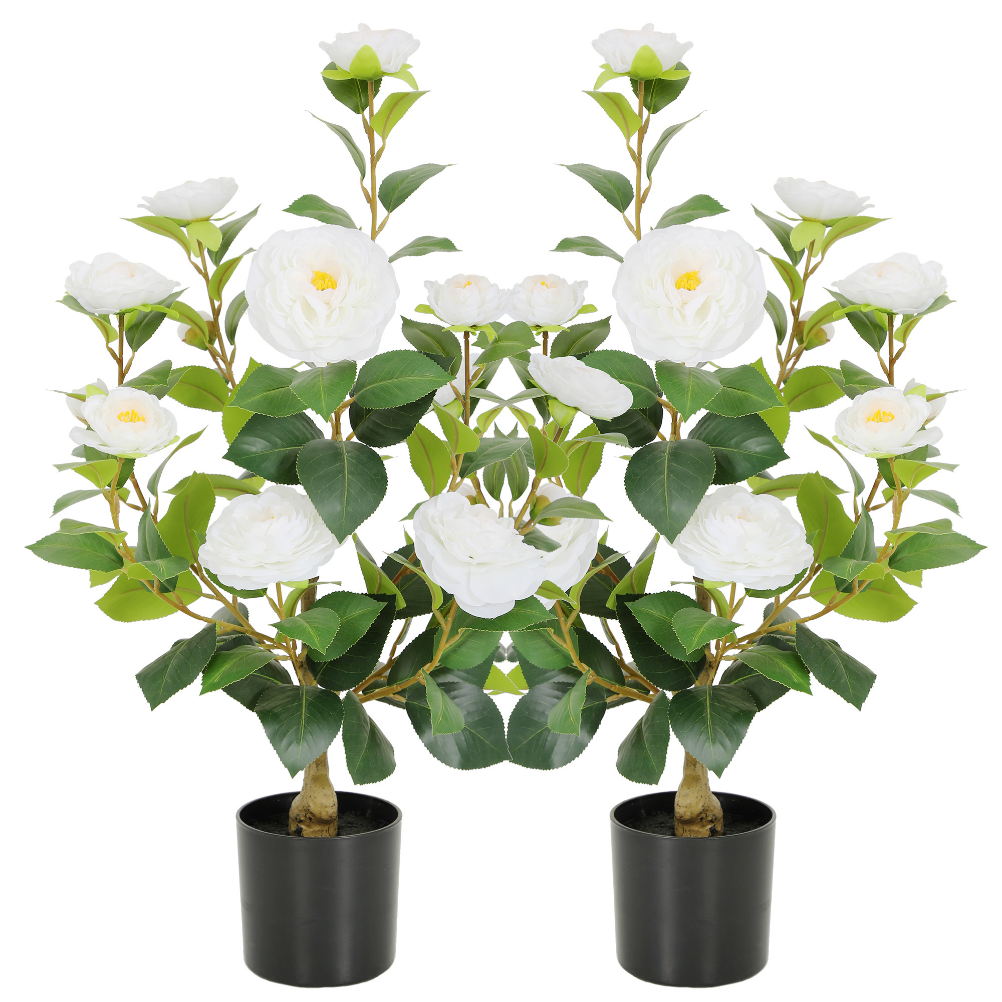 RosyHaven Full 2ft/3ft/4ft/5ft Artificial Camellia Tree with Realistic White/Pink/Red/Yellow/Orange Camellia Flowers, Fake Camellia Tree, Faux Camellia Tree outdoor for Front Door Porch Patio Garden Yard Pool Room Decor,2Pack