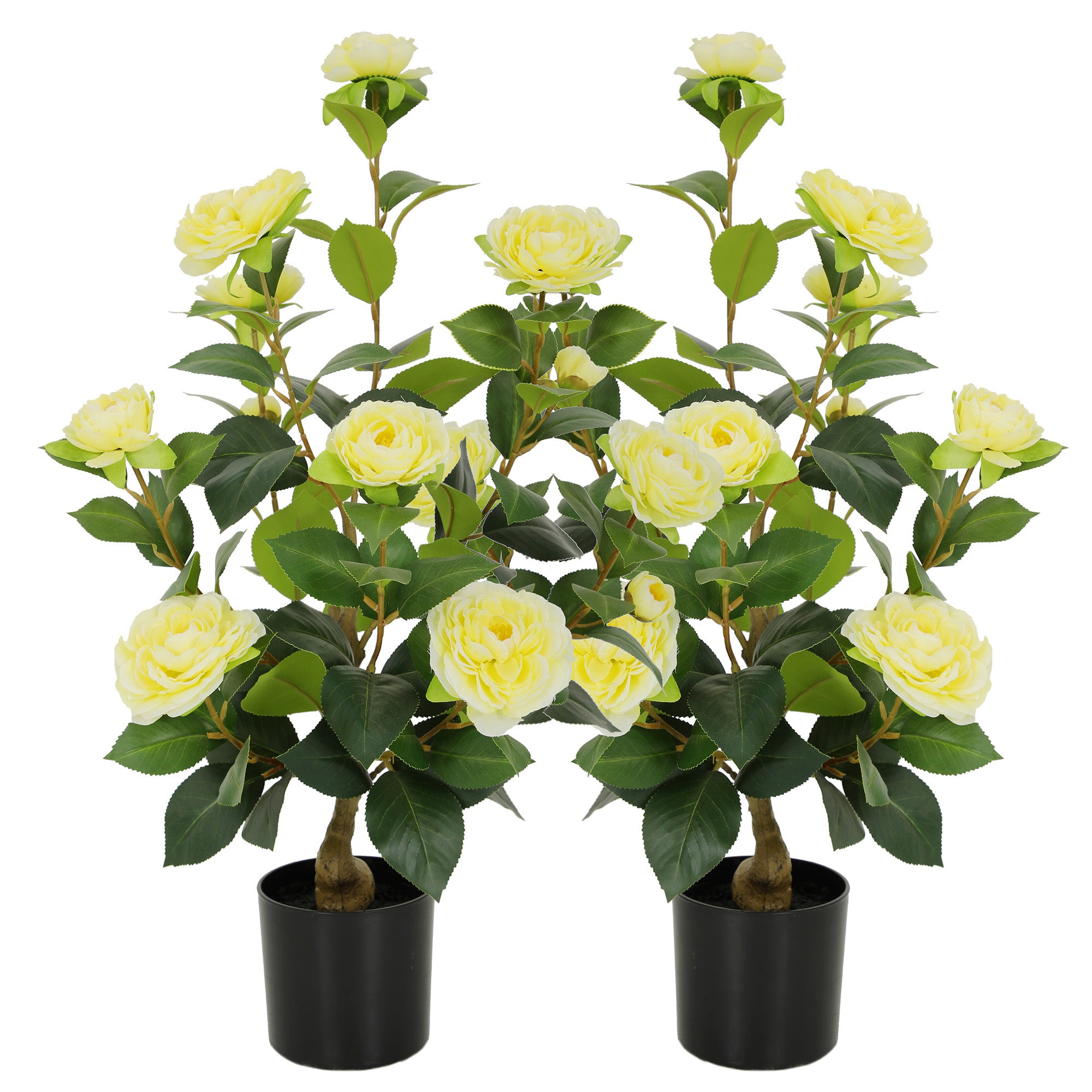 RosyHaven Full 2ft/3ft/4ft/5ft Artificial Camellia Tree with Realistic White/Pink/Red/Yellow/Orange Camellia Flowers, Fake Camellia Tree, Faux Camellia Tree outdoor for Front Door Porch Patio Garden Yard Pool Room Decor,2Pack