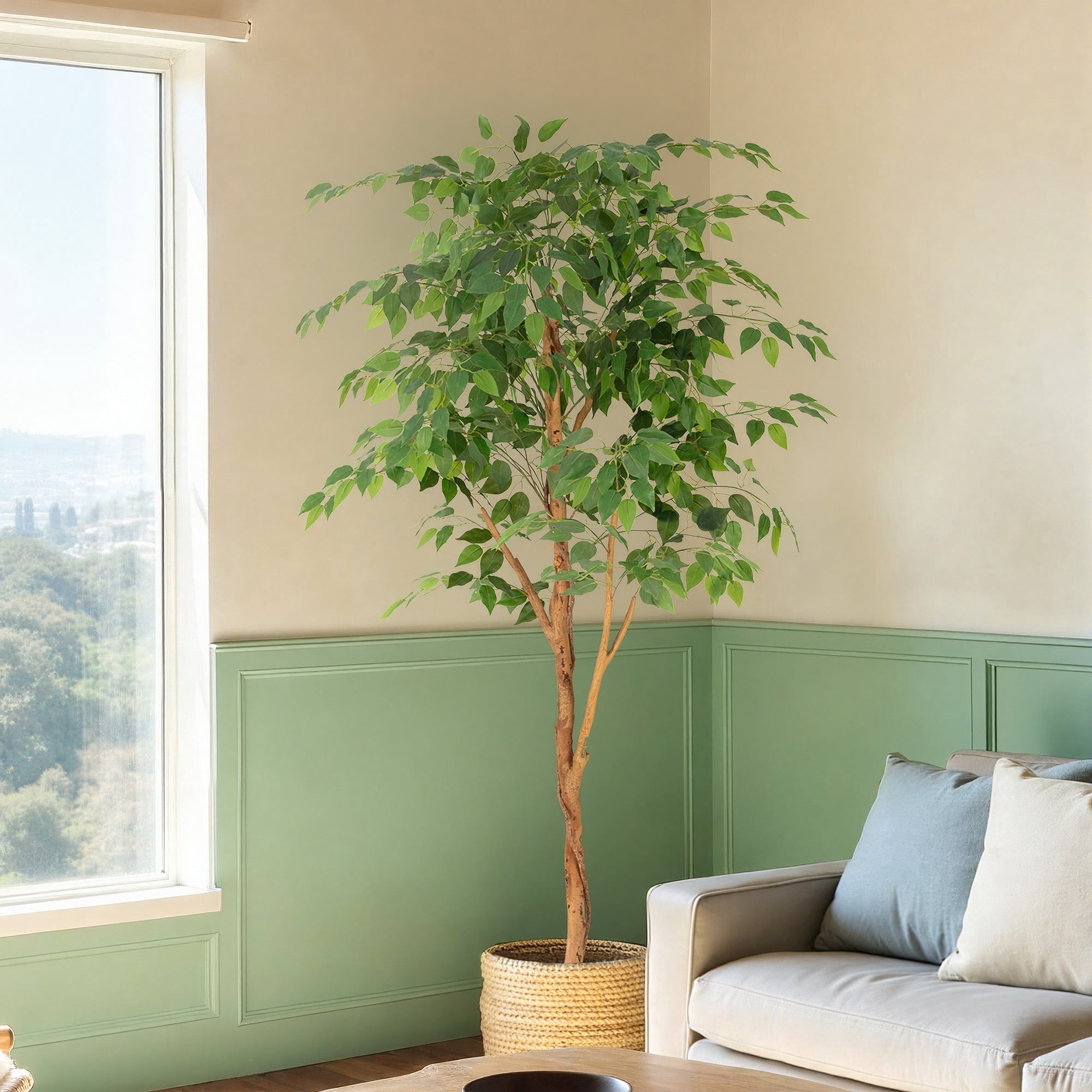 RosyHaven 6ft Resistant UV Artificial Ficus Tree with Real Wood Trunks and Waterproof & Real Touch Leaves, 72"Realistic Faux Ficus Tree for Living Room Bedroom Dining Room Balcony Yard Patio Decor