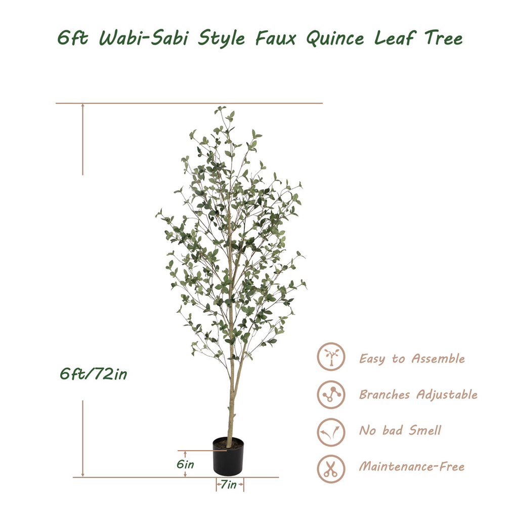 RosyHaven 6/7ft Realistic Faux Quince Leaf Tree, Tall Artificial Quince Leaf Tree with Lifelike Leaves and Trunks for Garden Home Office Porch Balcony Living Room Decor