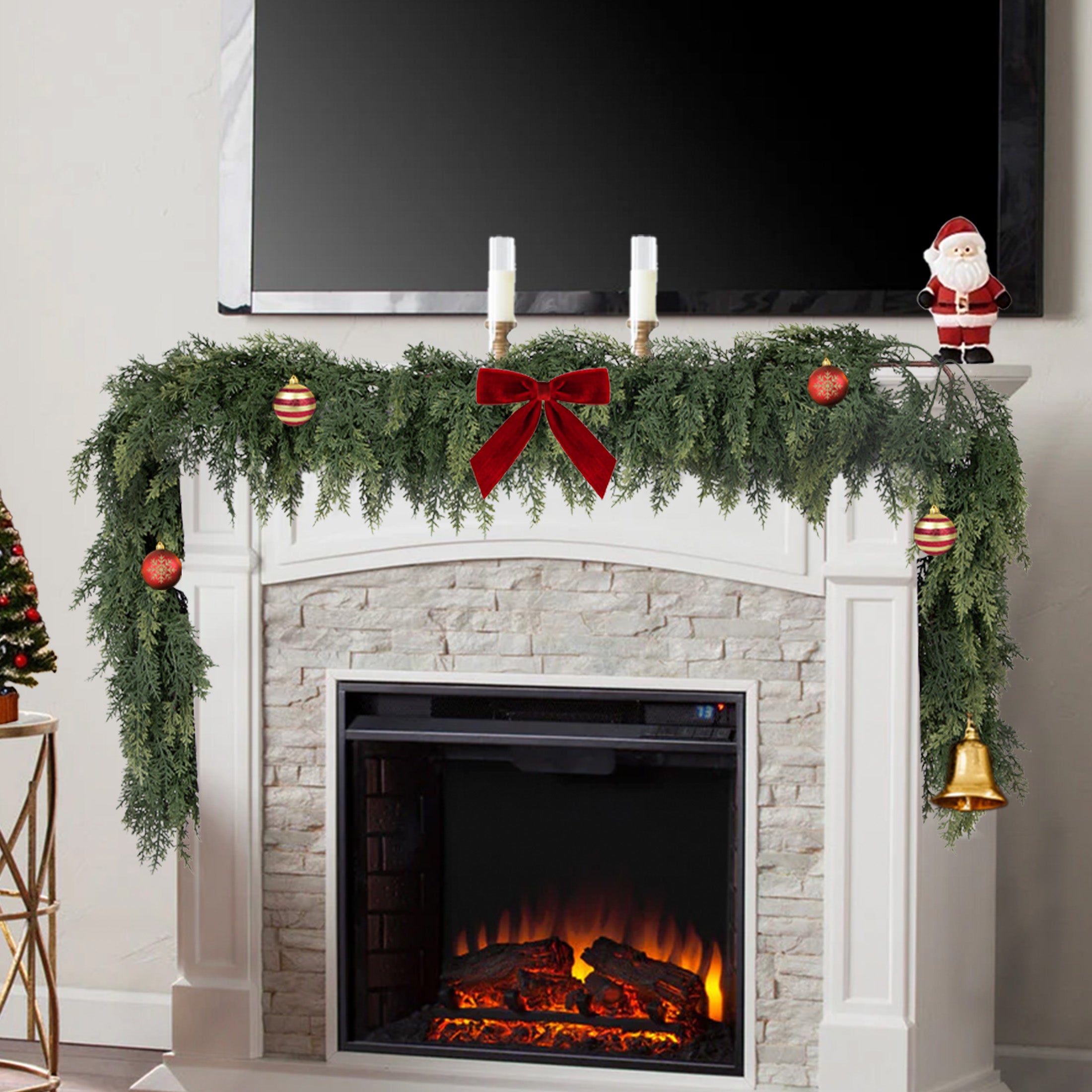 RosyHaven 2Pcs 6ft/9ft/12ft(1pack） Feel Soft Cedar Garland,  Realistic Christmas Cedar Garland with Full & Likelife Branches for Fireplace Table Staircase Window Front Door Decor