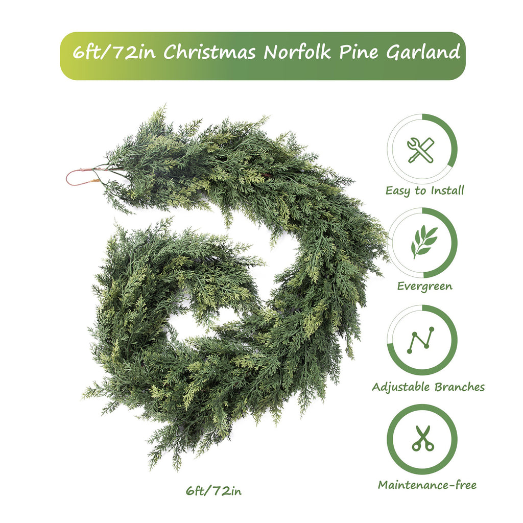 RosyHaven 2Pcs 6ft/9ft/12ft(1pack） Feel Soft Cedar Garland,  Realistic Christmas Cedar Garland with Full & Likelife Branches for Fireplace Table Staircase Window Front Door Decor