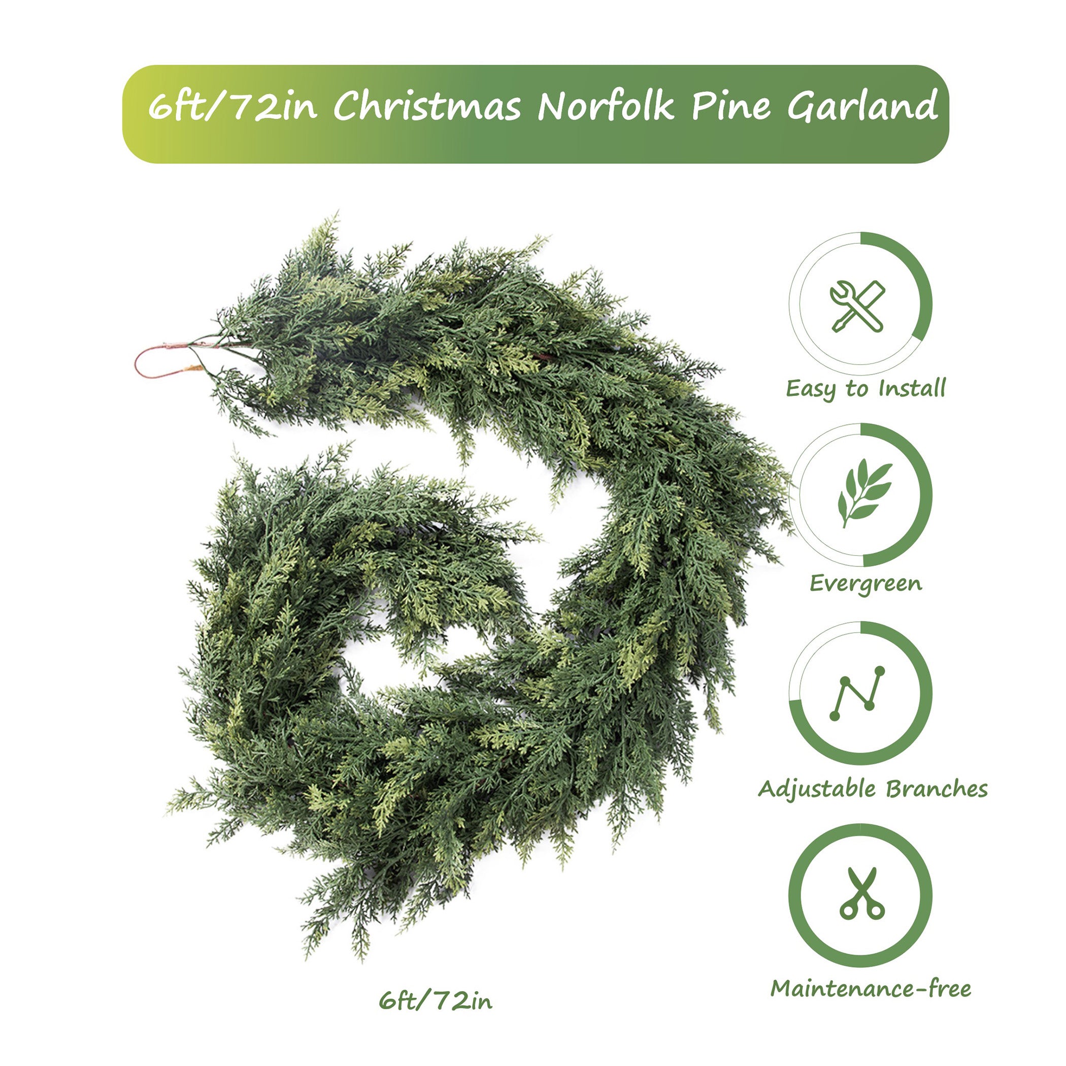 RosyHaven 2Pcs 6ft/9ft/12ft(1pack） Feel Soft Cedar Garland,  Realistic Christmas Cedar Garland with Full & Likelife Branches for Fireplace Table Staircase Window Front Door Decor
