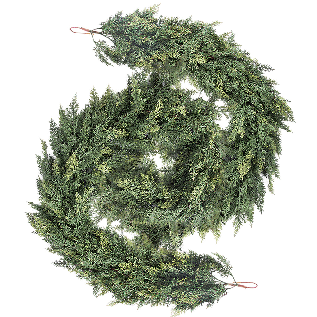 RosyHaven 2Pcs 6ft/9ft/12ft(1pack） Feel Soft Cedar Garland,  Realistic Christmas Cedar Garland with Full & Likelife Branches for Fireplace Table Staircase Window Front Door Decor