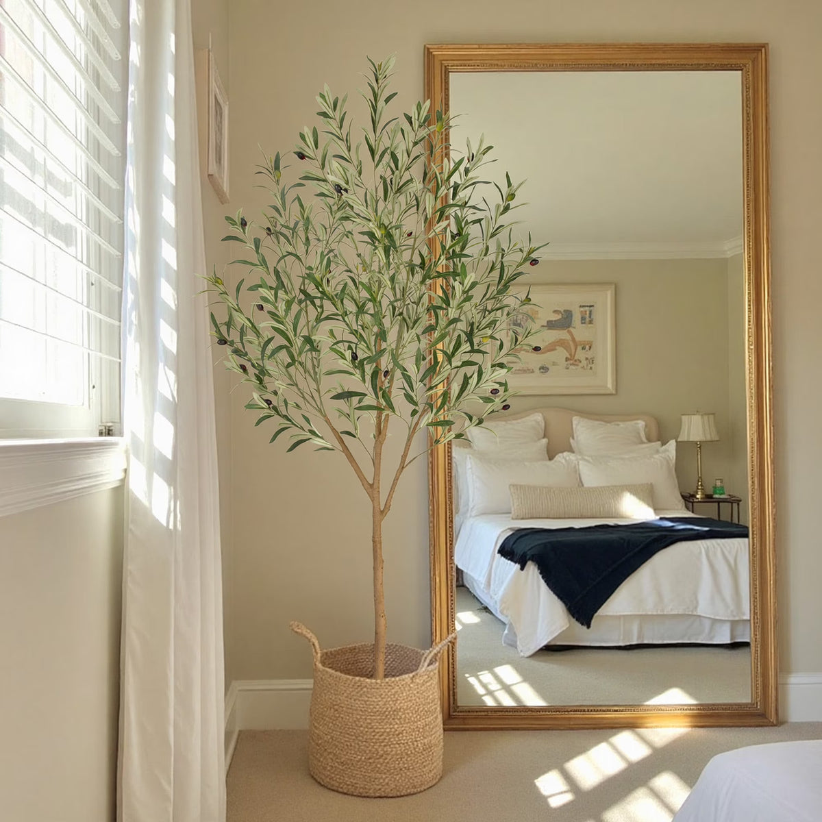 RosyHaven 6ft Realistic Olive Trees Artificial Indoor,72" Faux Olive Tree with Real Wood Trunks,Lifelike Leaves & Vibrant Fruits for Home Office Living Room Bedroom Garden Porch Balcony Corner Decor