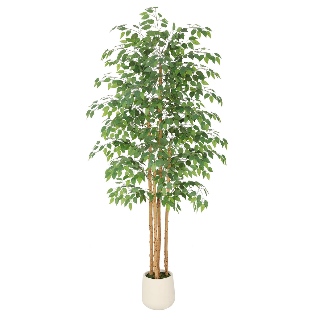 RosyHaven 7ft Resistant UV Artificial Ficus Tree with Exquisite White Planter, Real Wood Trunks, 84"Real Touch Faux Ficus Tree, Fake Ficus Tree Indoor for Living Room Bedroom Dining Room Balcony Pati